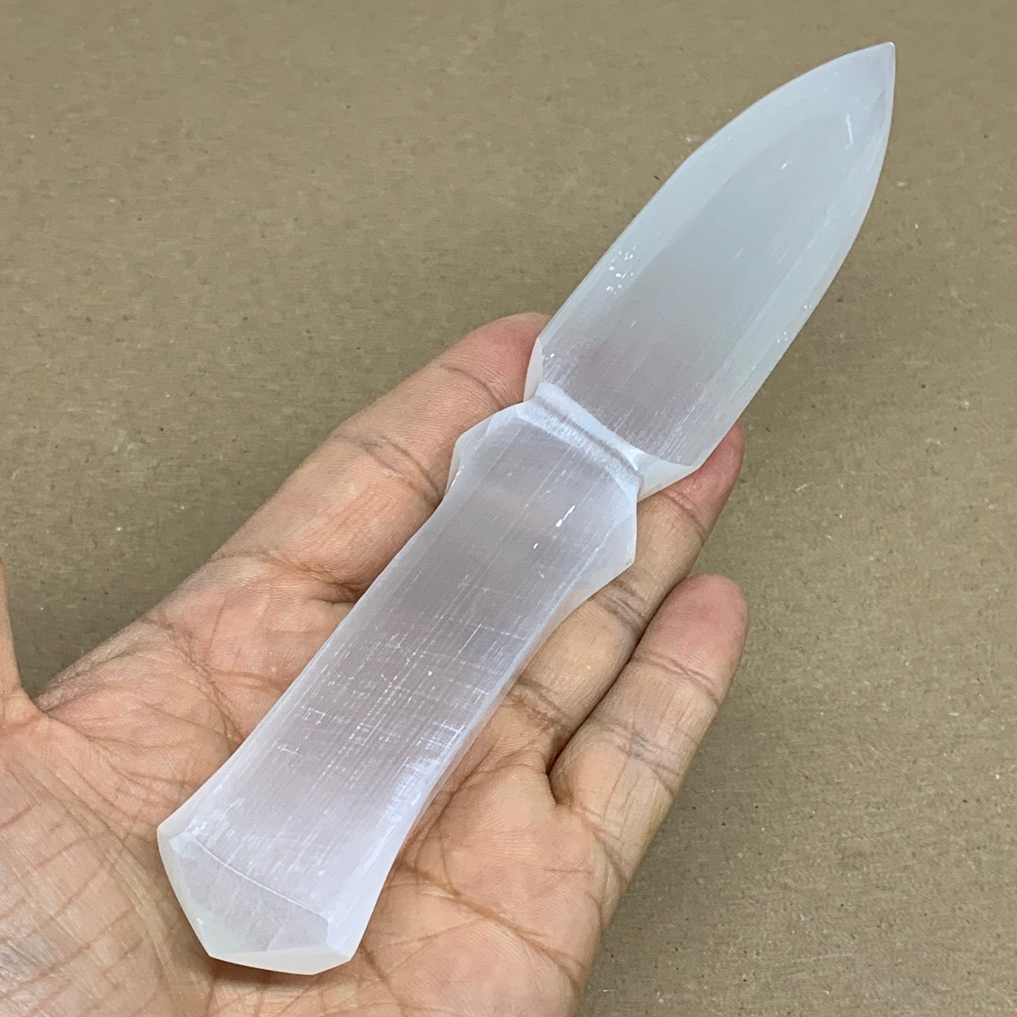 130g, 7.5"x1.2"x0.6", Natural Selenite Crystal Dagger (Satin Spar), B36324