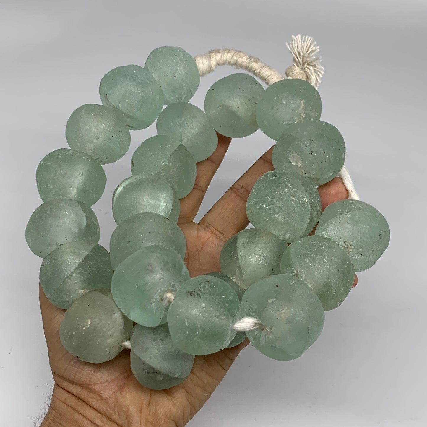 2.1 lbs, 25mm-30mm, 1 Strand, 23 beads, Blue Sea Glass Beads, B35694