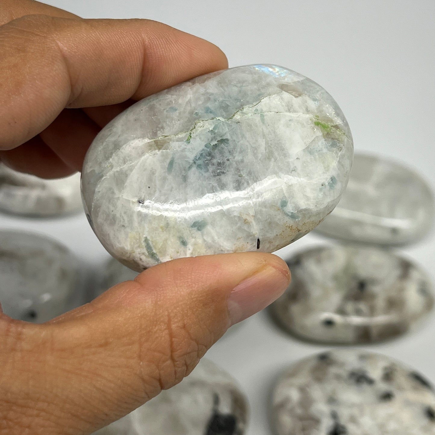 2.2 lb, 2"-2.3", 14 pcs, Rainbow Moonstone Palm-Stone Polished Crystal,B21350