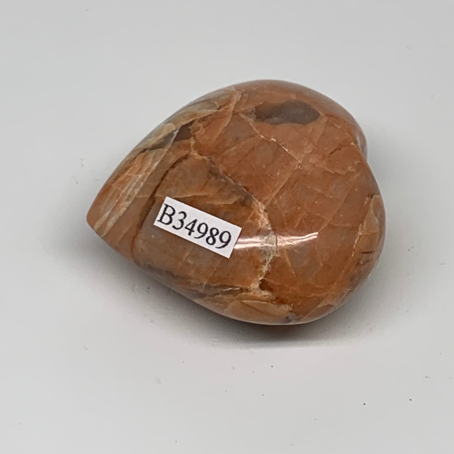 78.7g, 1.9"x2"x1.1", Peach Moonstone Heart Crystal Polished, B34989