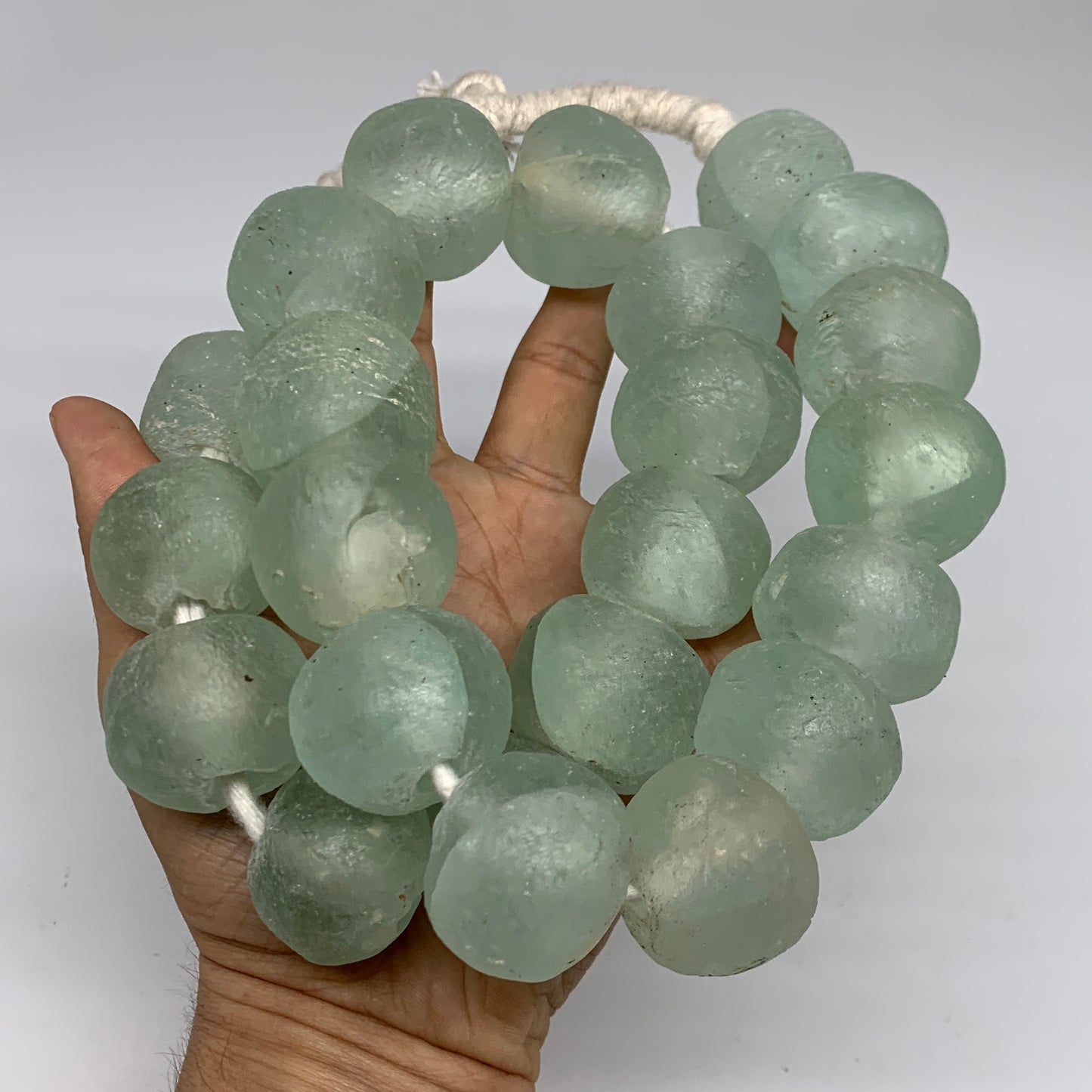 2.1 lbs, 25mm-30mm, 1 Strand, 23 beads, Blue Sea Glass Beads, B35694