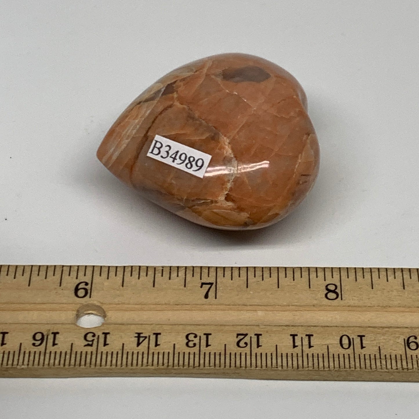 78.7g, 1.9"x2"x1.1", Peach Moonstone Heart Crystal Polished, B34989