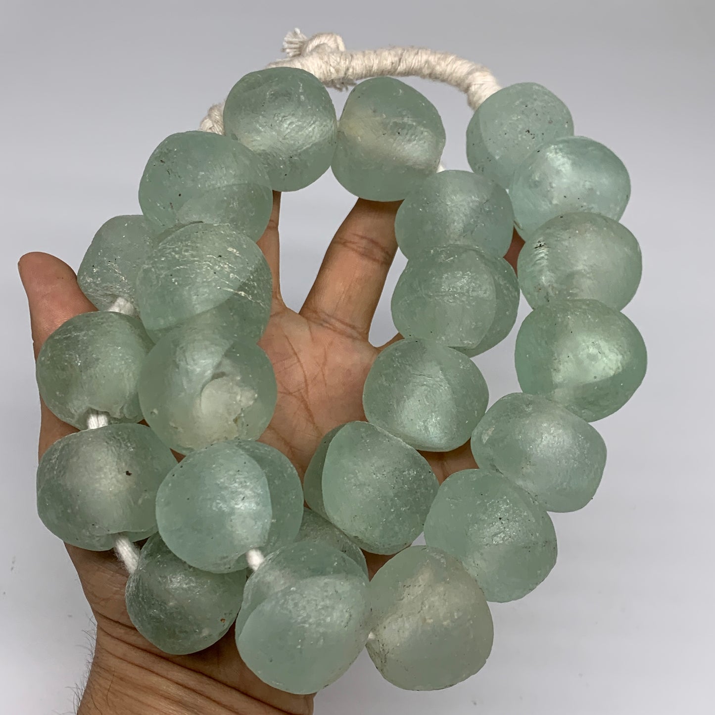 2.1 lbs, 25mm-30mm, 1 Strand, 23 beads, Blue Sea Glass Beads, B35694