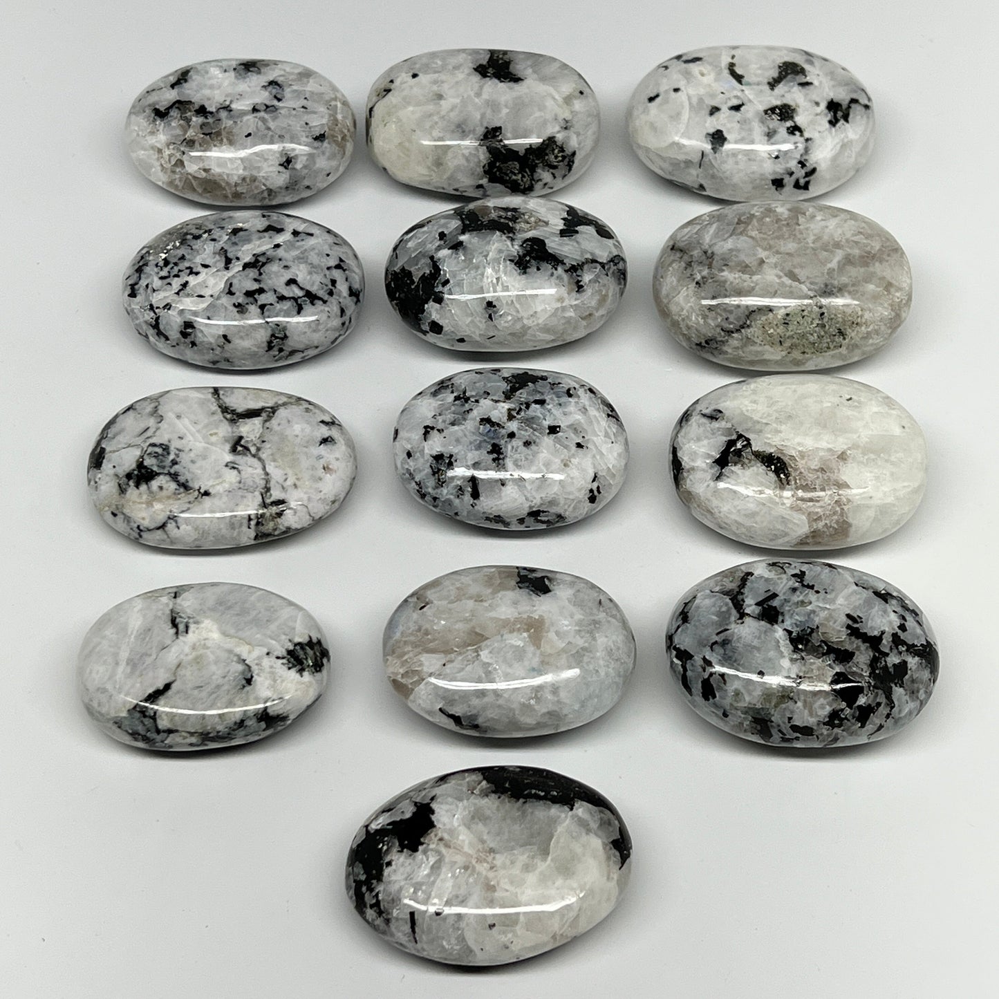 2.2 lb, 1.9"-2.4", 13 pcs, Rainbow Moonstone Palm-Stone Polished Crystal,B21351