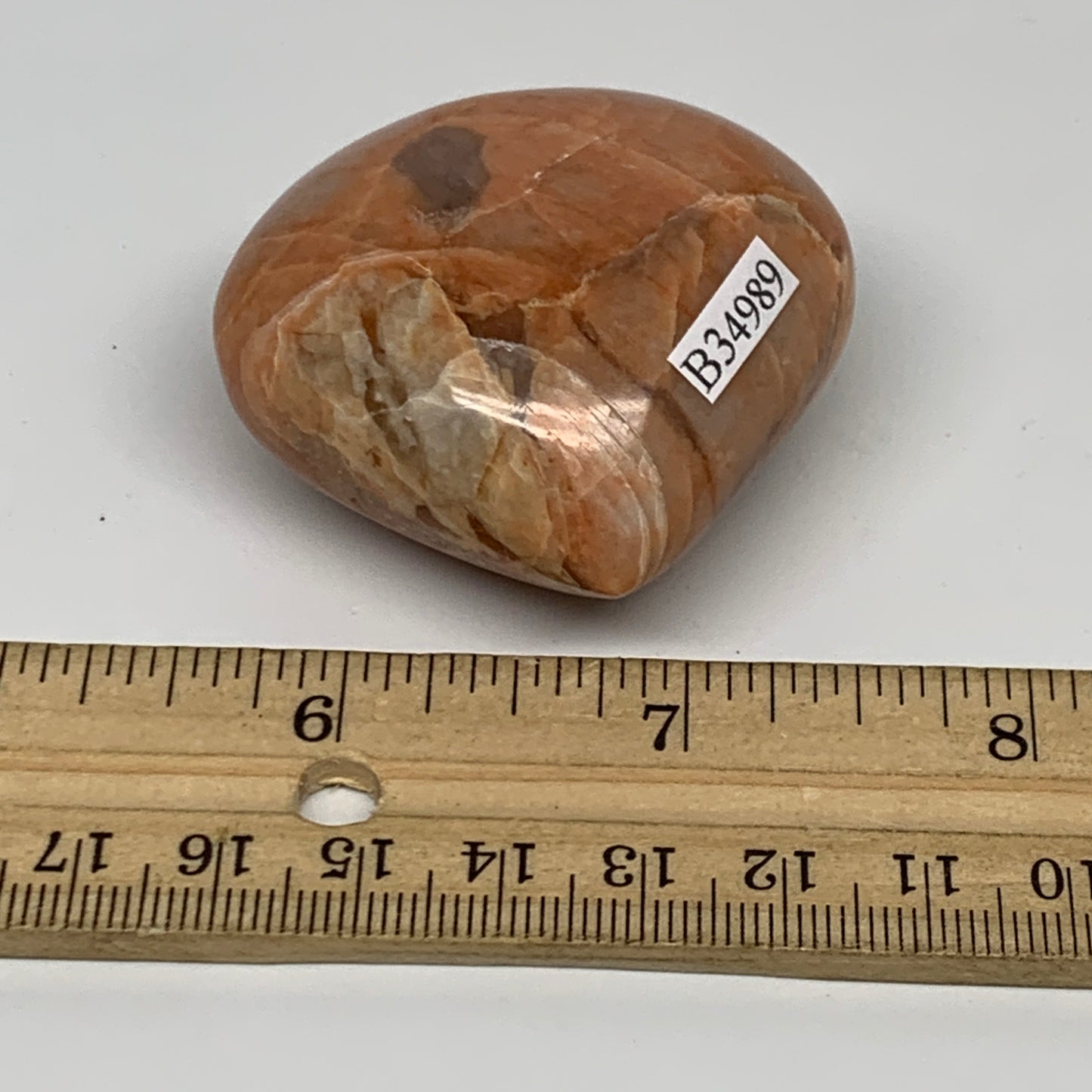 78.7g, 1.9"x2"x1.1", Peach Moonstone Heart Crystal Polished, B34989