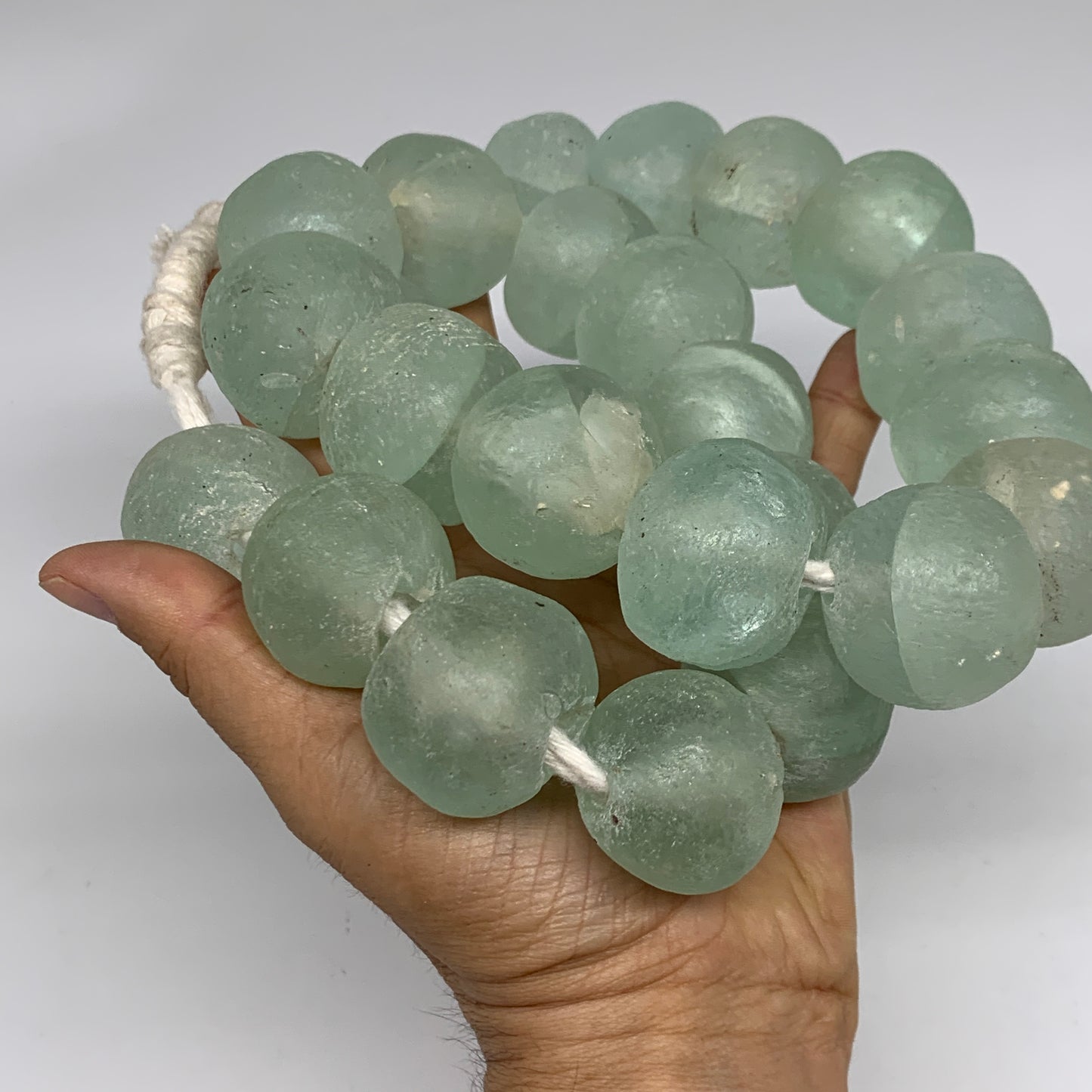 2.1 lbs, 25mm-30mm, 1 Strand, 23 beads, Blue Sea Glass Beads, B35694