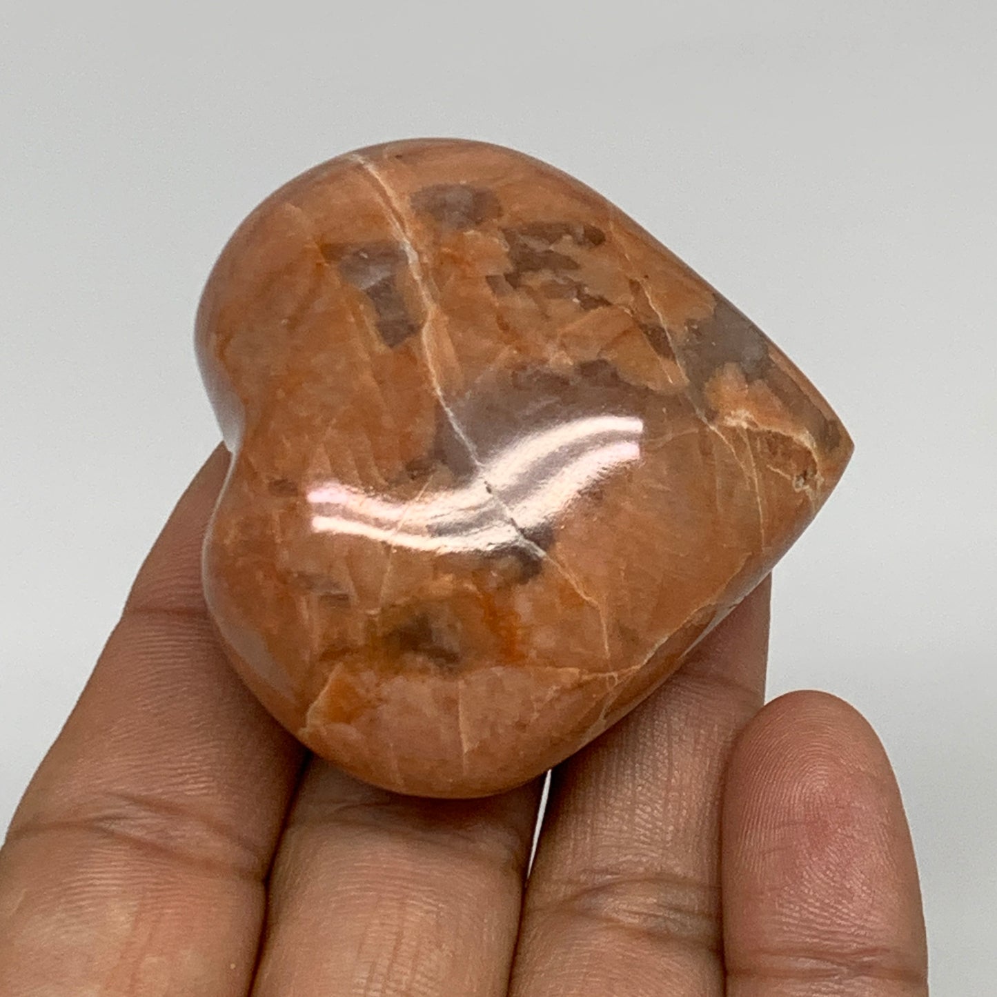 80.2g, 1.9"x2"x1", Peach Moonstone Heart Crystal Polished, B34990