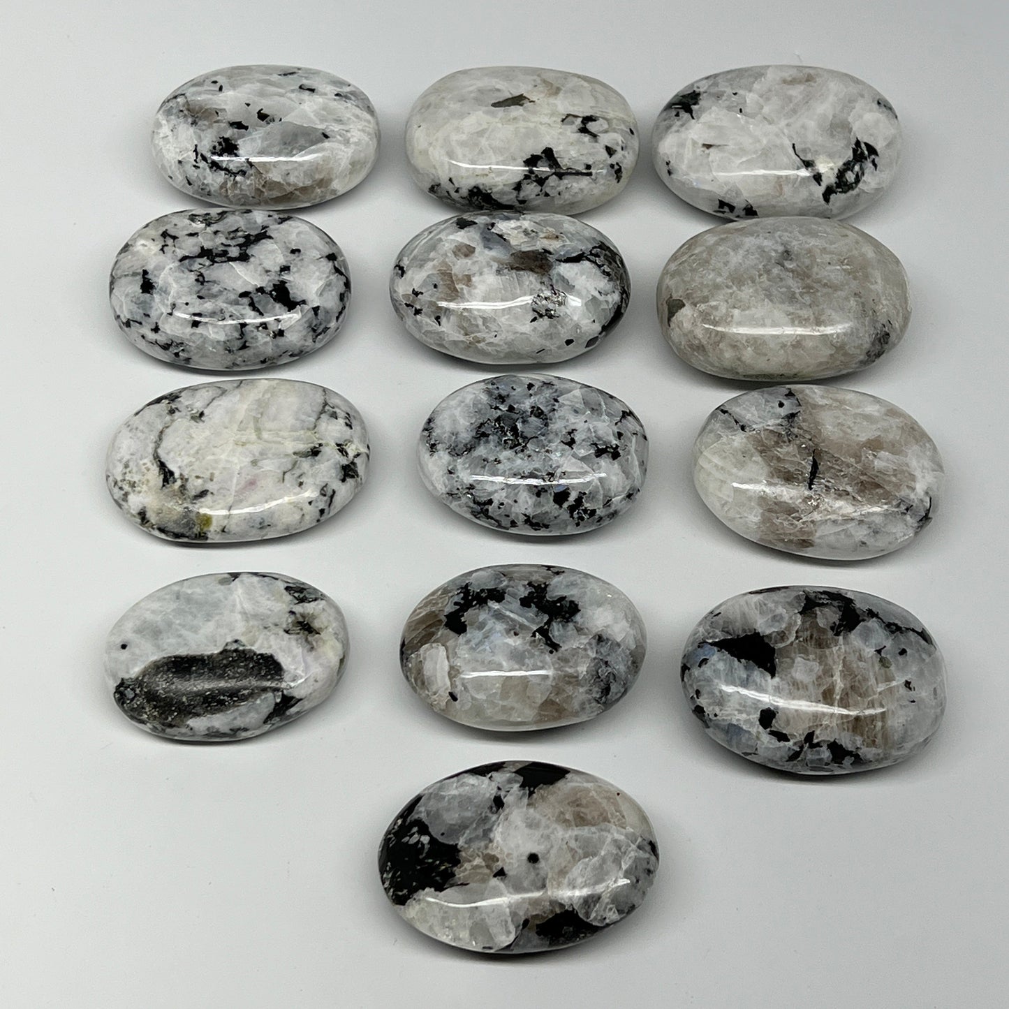 2.2 lb, 1.9"-2.4", 13 pcs, Rainbow Moonstone Palm-Stone Polished Crystal,B21351