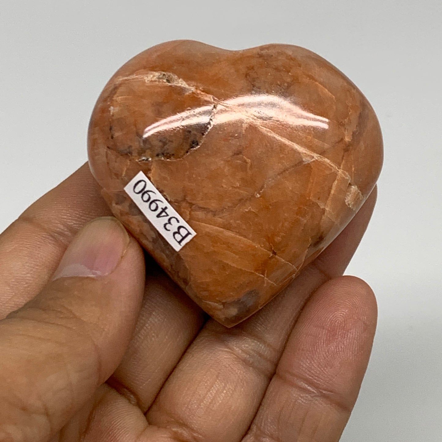 80.2g, 1.9"x2"x1", Peach Moonstone Heart Crystal Polished, B34990