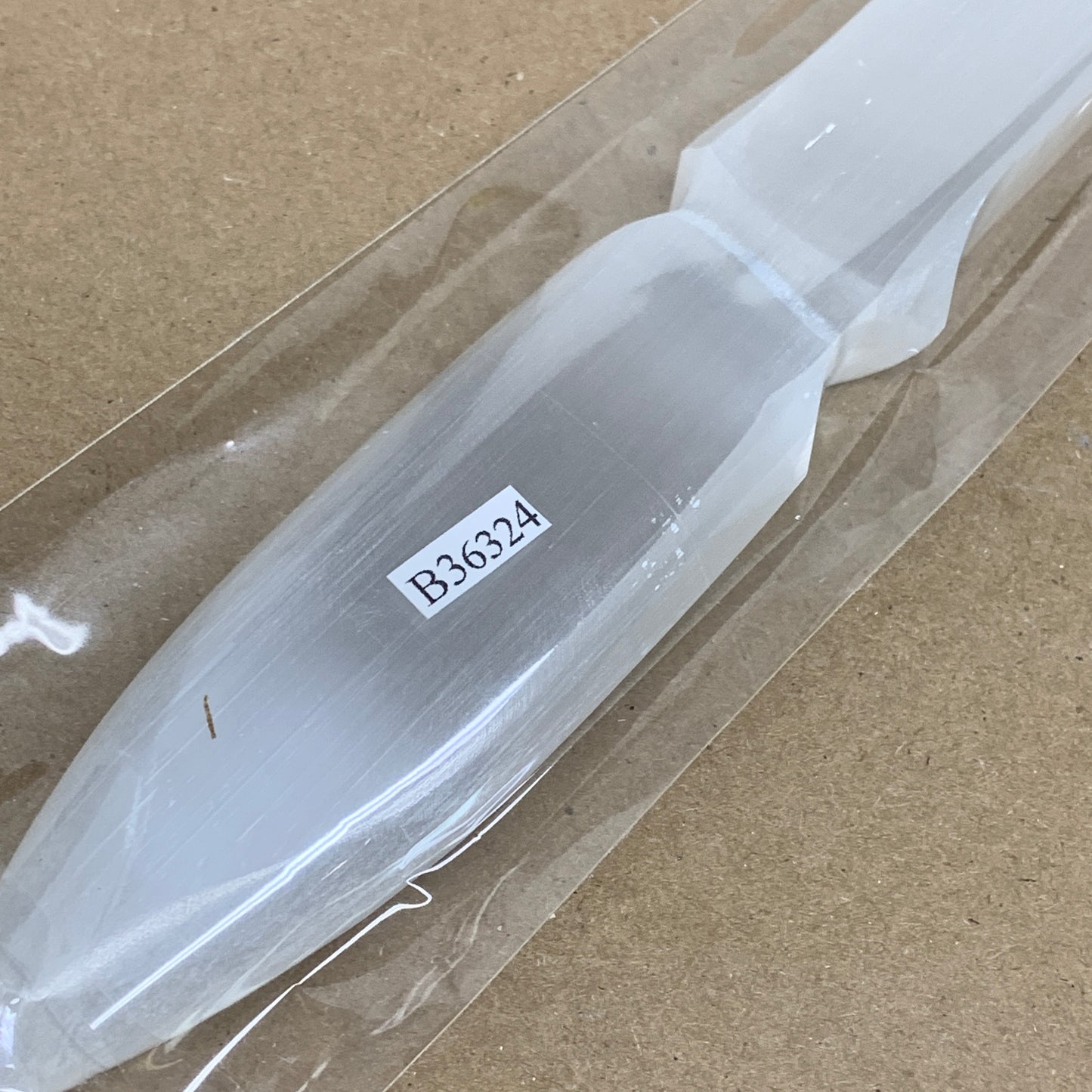 130g, 7.5"x1.2"x0.6", Natural Selenite Crystal Dagger (Satin Spar), B36324