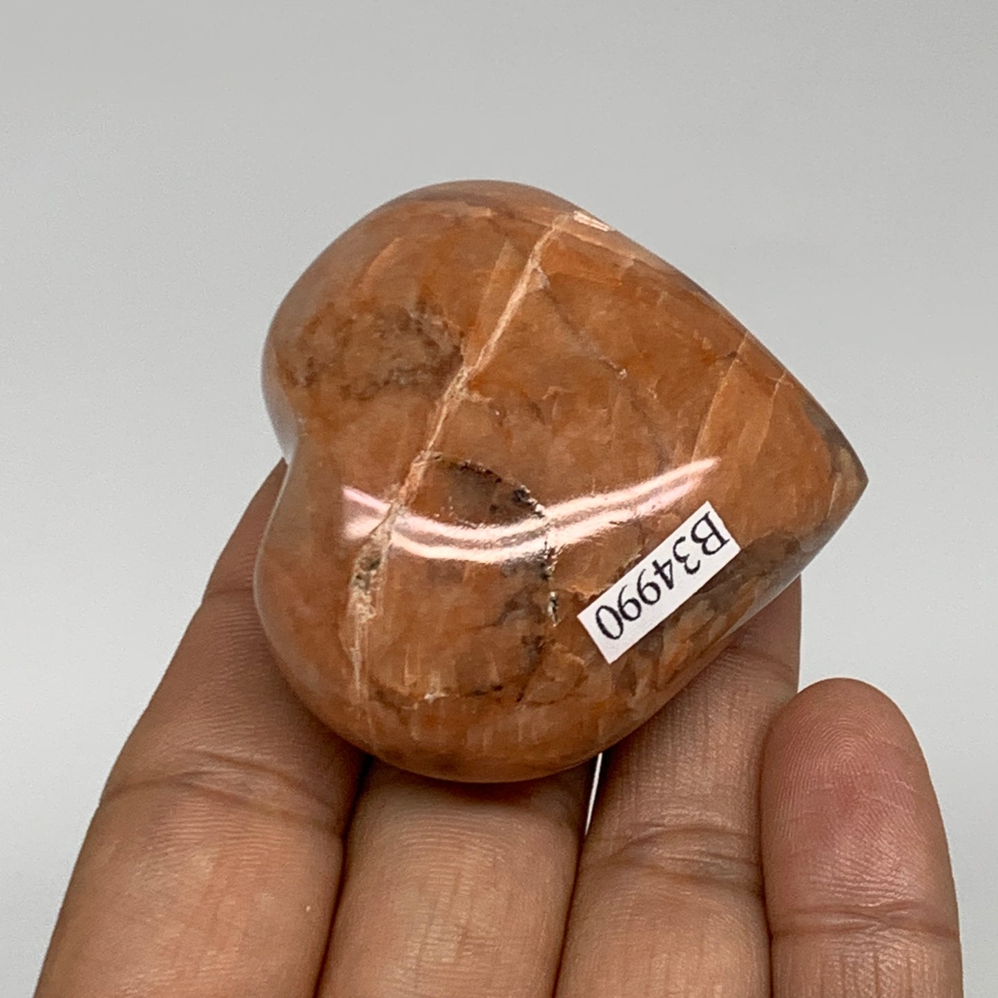 80.2g, 1.9"x2"x1", Peach Moonstone Heart Crystal Polished, B34990