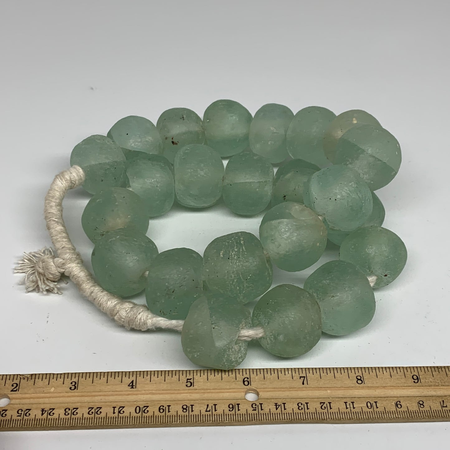 2.1 lbs, 25mm-30mm, 1 Strand, 23 beads, Blue Sea Glass Beads, B35694