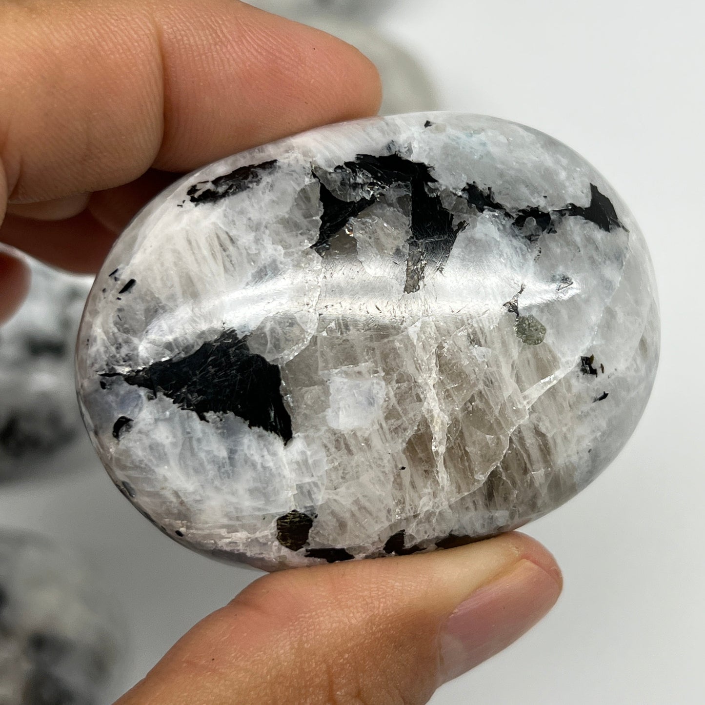 2.2 lb, 1.9"-2.4", 13 pcs, Rainbow Moonstone Palm-Stone Polished Crystal,B21351