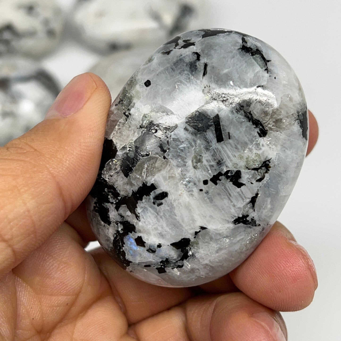 2.2 lb, 1.9"-2.4", 13 pcs, Rainbow Moonstone Palm-Stone Polished Crystal,B21351