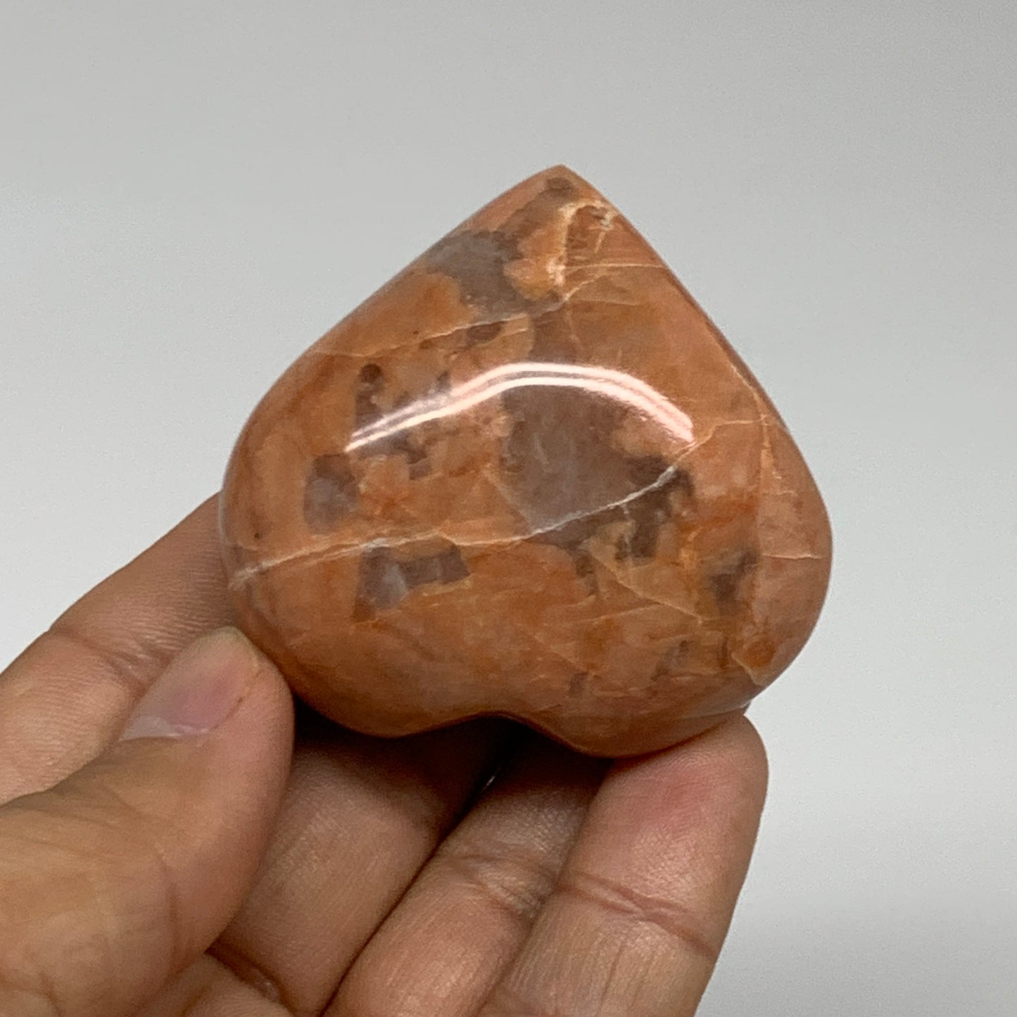 80.2g, 1.9"x2"x1", Peach Moonstone Heart Crystal Polished, B34990