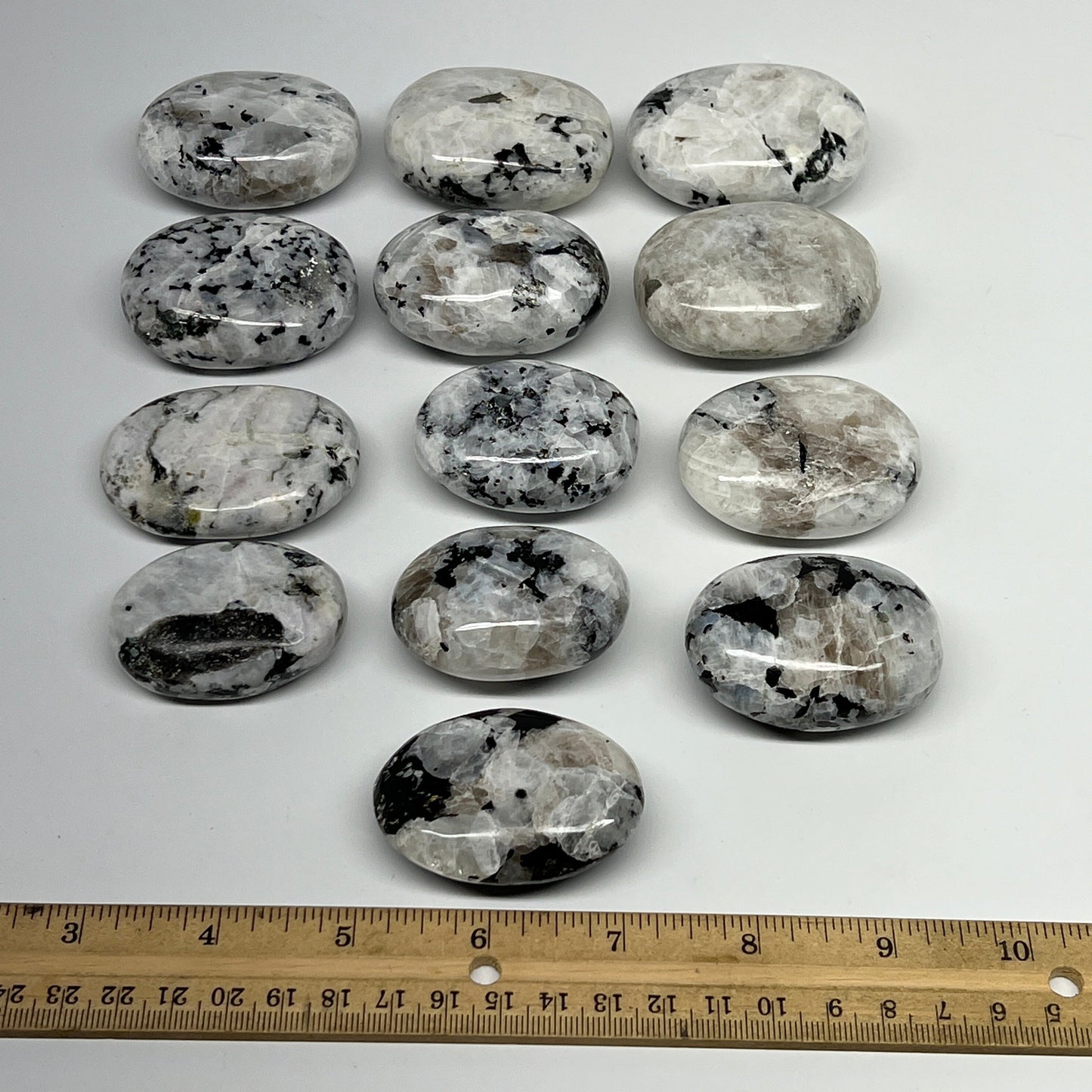 2.2 lb, 1.9"-2.4", 13 pcs, Rainbow Moonstone Palm-Stone Polished Crystal,B21351