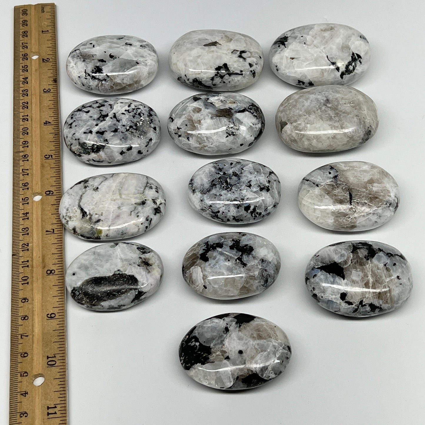 2.2 lb, 1.9"-2.4", 13 pcs, Rainbow Moonstone Palm-Stone Polished Crystal,B21351