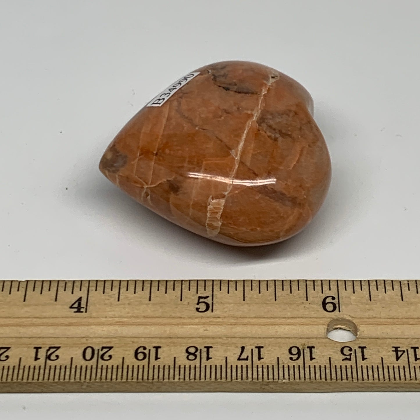 80.2g, 1.9"x2"x1", Peach Moonstone Heart Crystal Polished, B34990