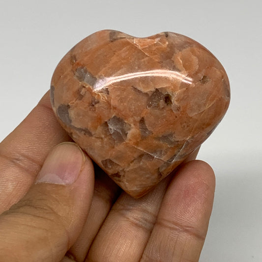 73.5g, 1.9"x2"x1", Peach Moonstone Heart Crystal Polished, B34991