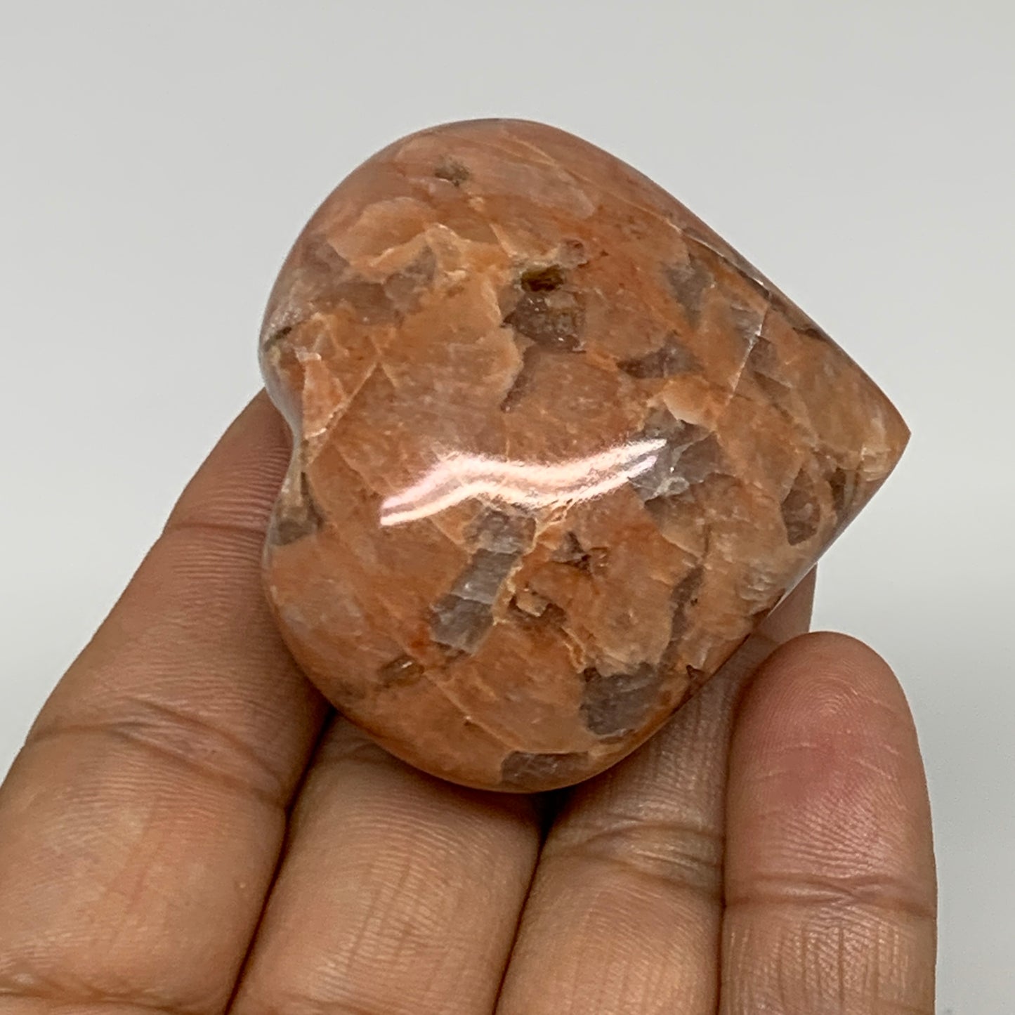 73.5g, 1.9"x2"x1", Peach Moonstone Heart Crystal Polished, B34991