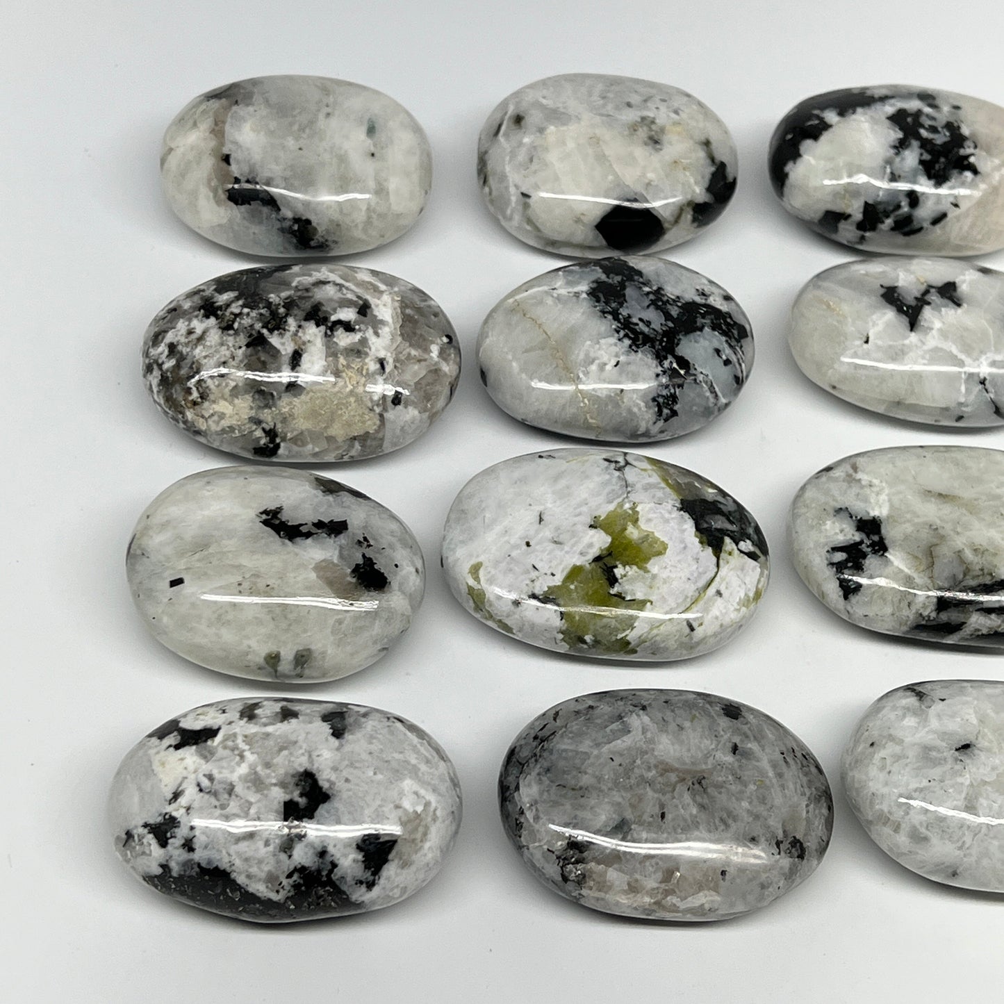 2.2 lb, 2"-2.4", 12 pcs, Rainbow Moonstone Palm-Stone Polished Crystal, B21352