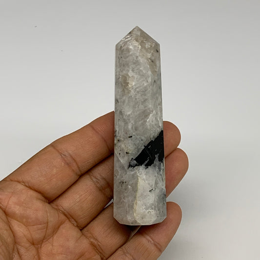 82.9g, 3.4"x1", Rainbow Moonstone Tower Obelisk Point Crystal @India, B29216