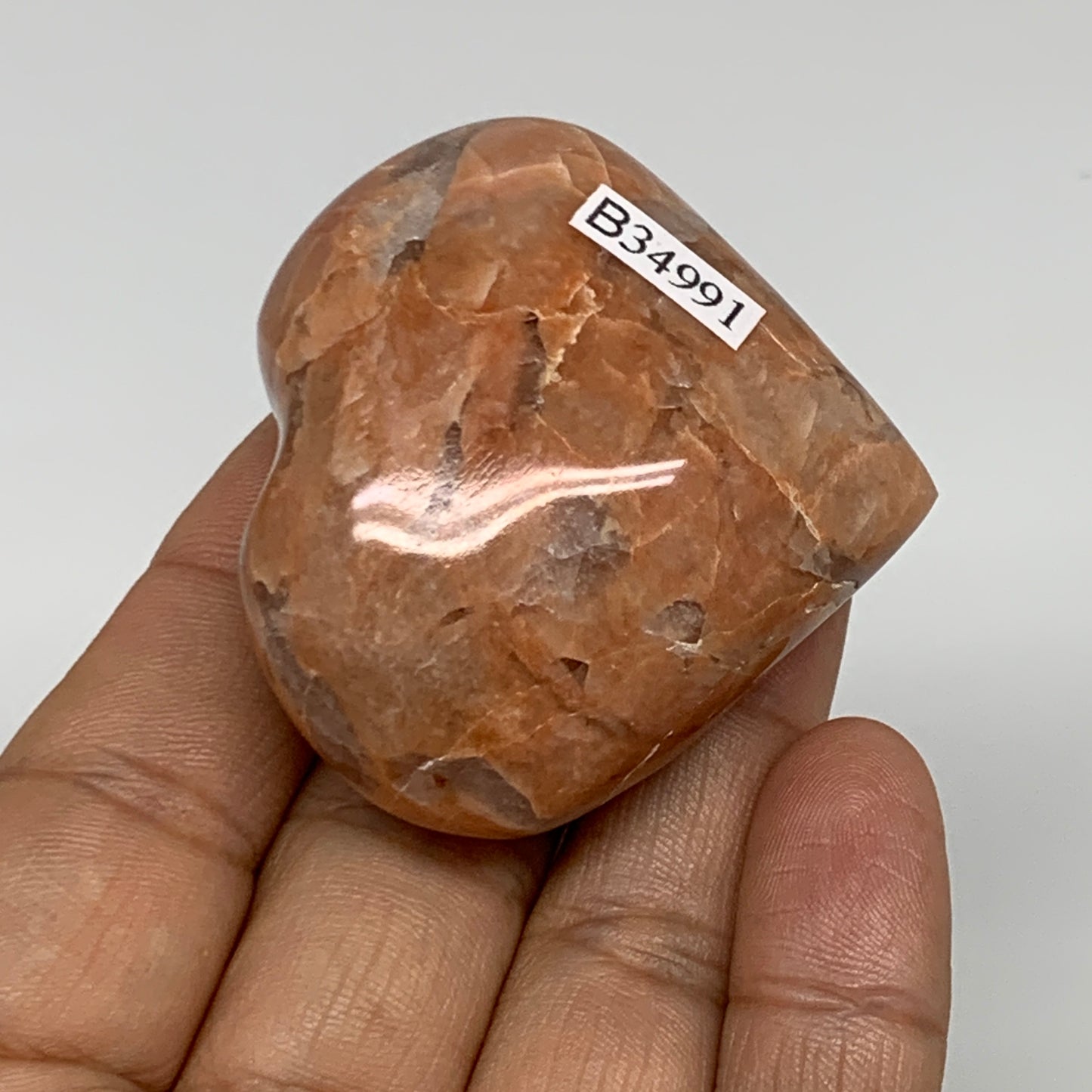 73.5g, 1.9"x2"x1", Peach Moonstone Heart Crystal Polished, B34991