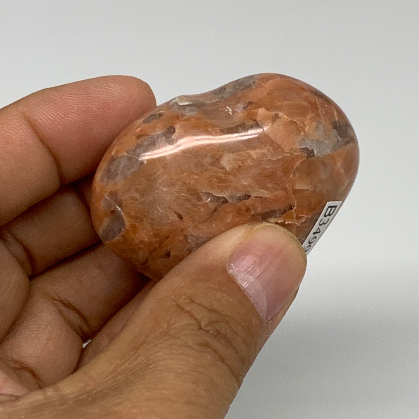 73.5g, 1.9"x2"x1", Peach Moonstone Heart Crystal Polished, B34991