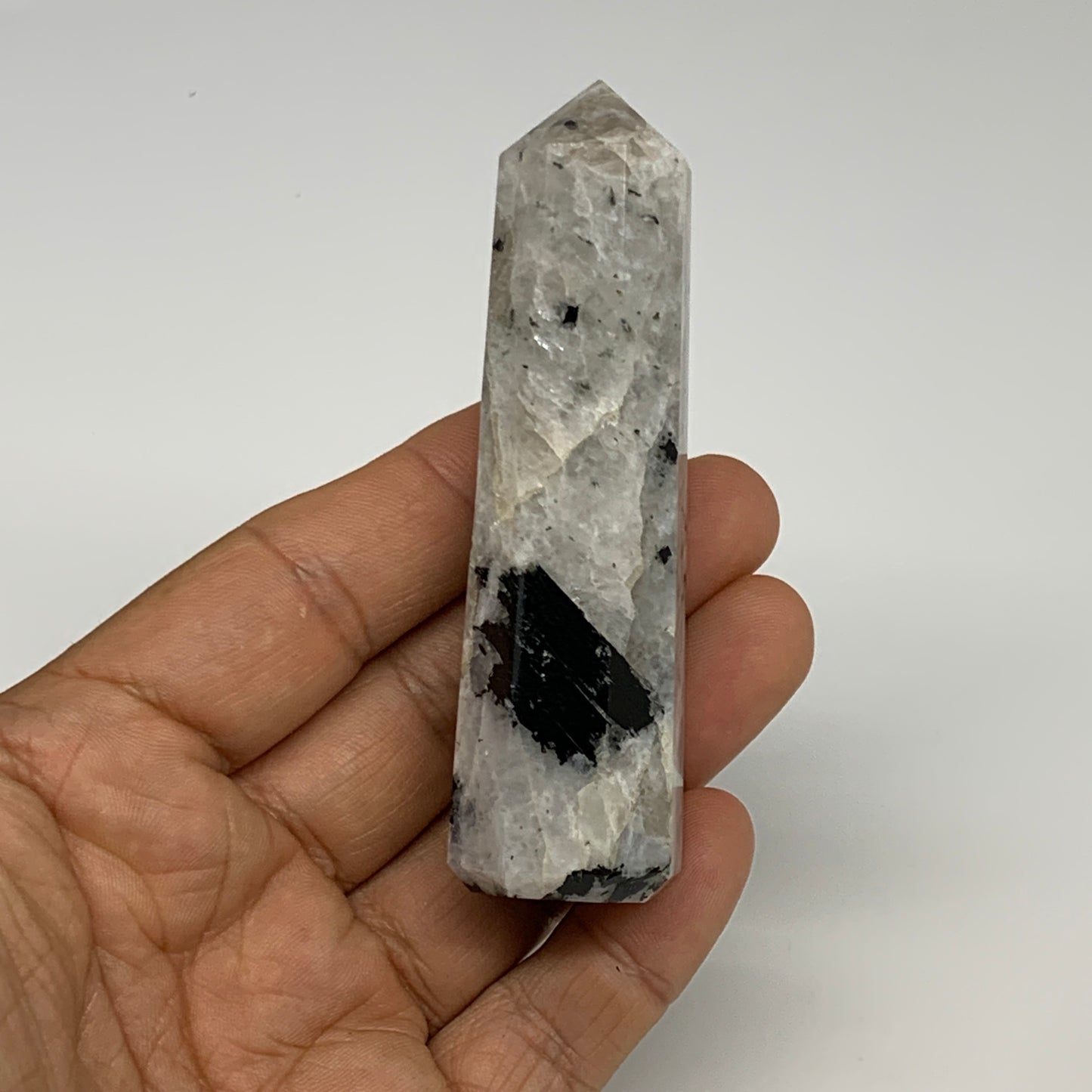 82.9g, 3.4"x1", Rainbow Moonstone Tower Obelisk Point Crystal @India, B29216