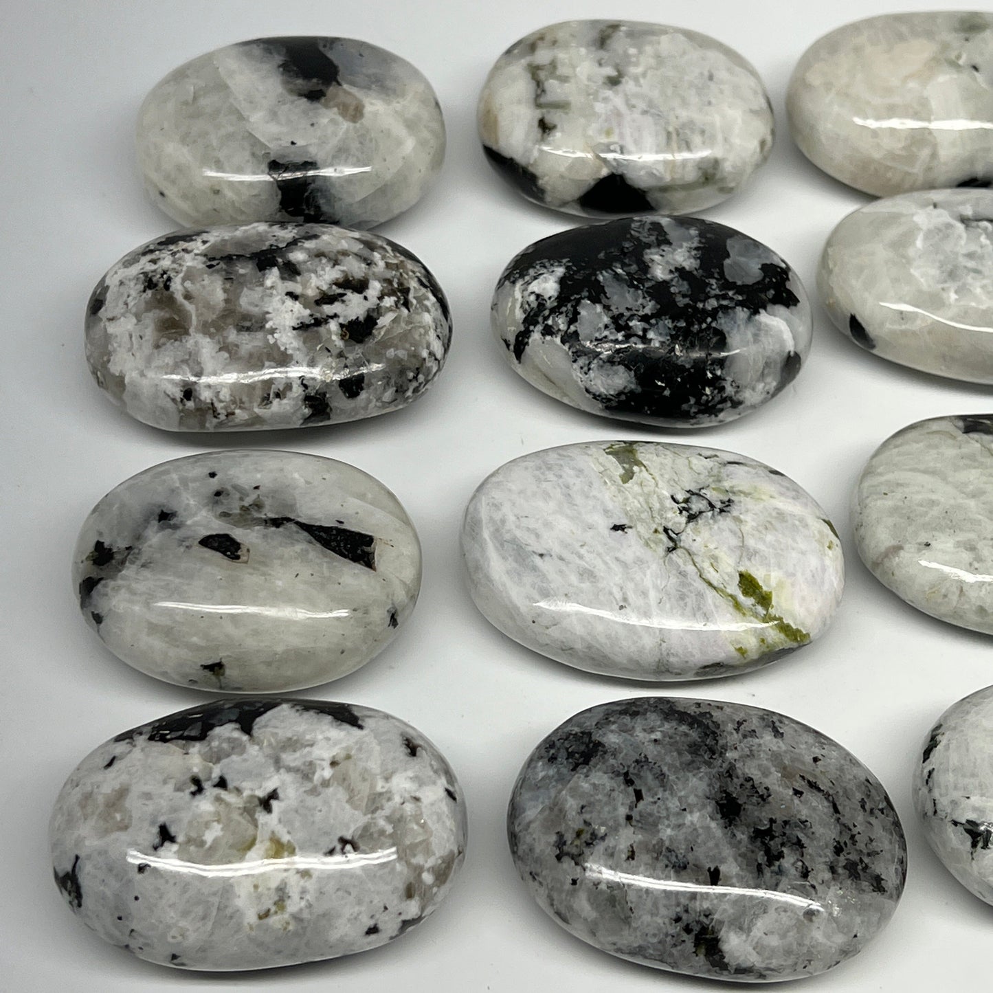 2.2 lb, 2"-2.4", 12 pcs, Rainbow Moonstone Palm-Stone Polished Crystal, B21352