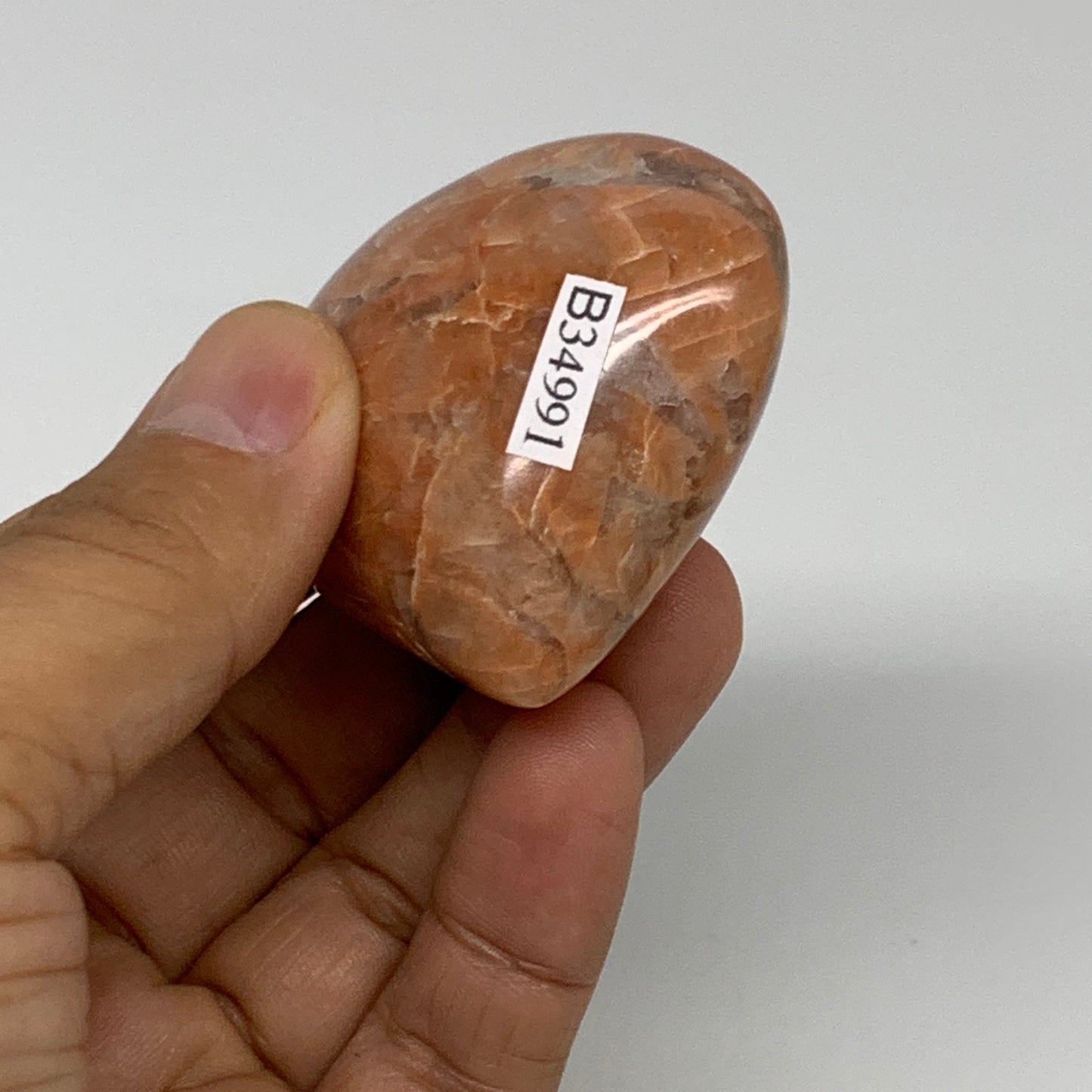 73.5g, 1.9"x2"x1", Peach Moonstone Heart Crystal Polished, B34991