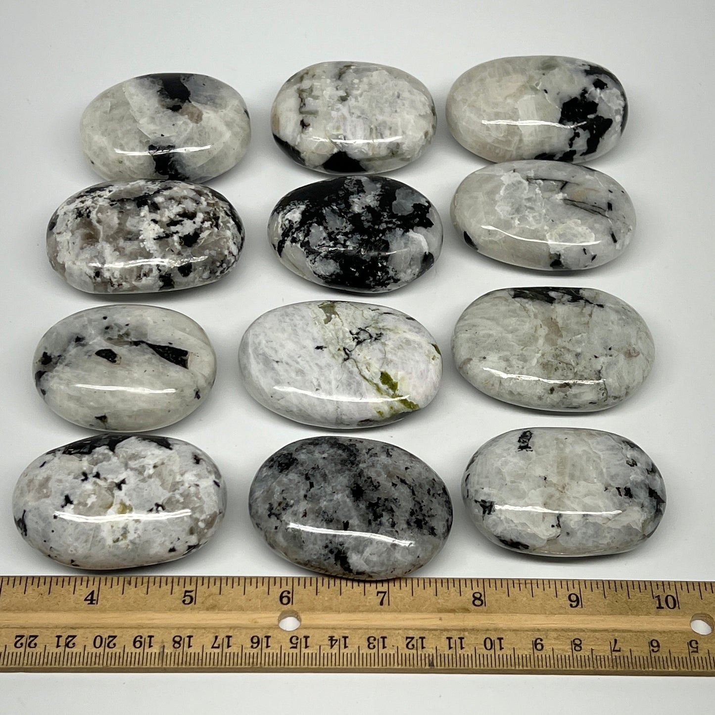 2.2 lb, 2"-2.4", 12 pcs, Rainbow Moonstone Palm-Stone Polished Crystal, B21352