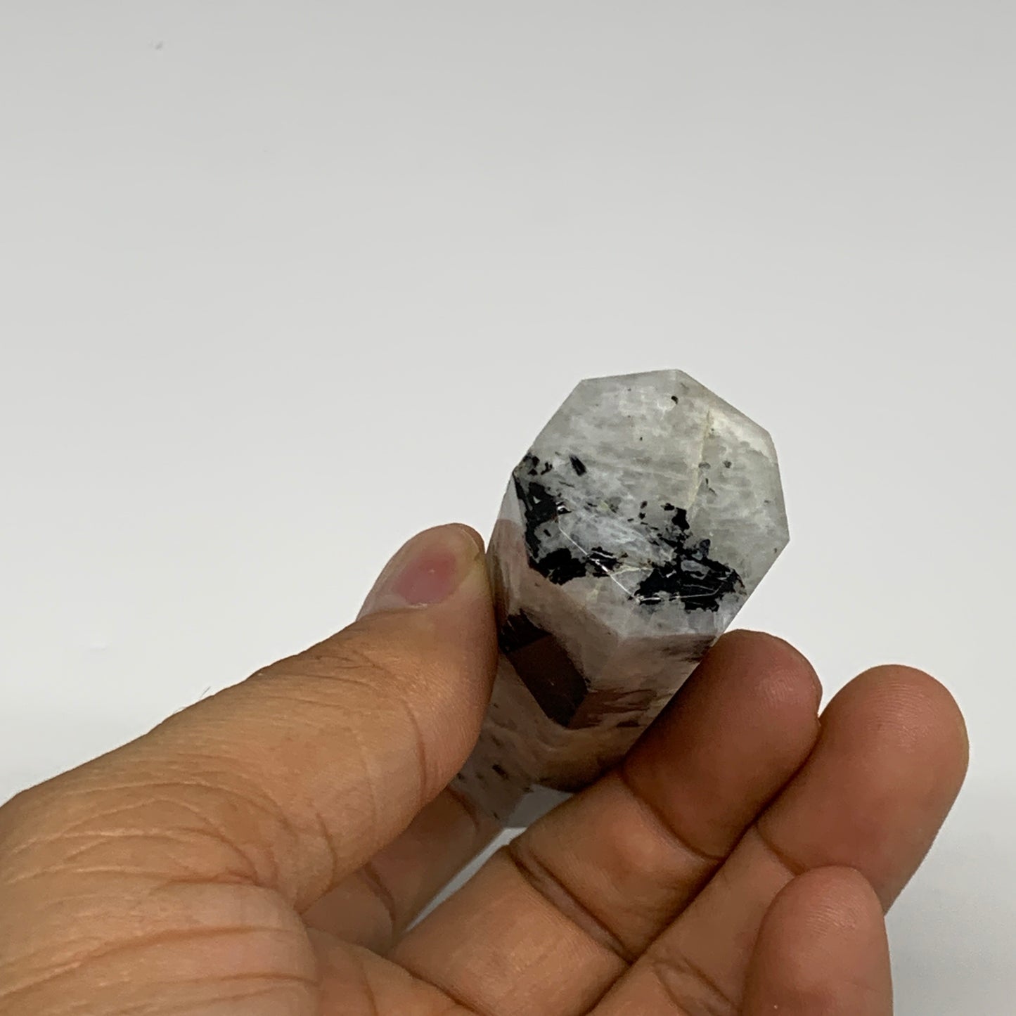 82.9g, 3.4"x1", Rainbow Moonstone Tower Obelisk Point Crystal @India, B29216