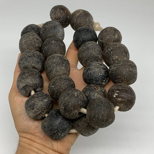 1.89 lbs, 25mm-30mm, 1 Strand, 23 beads, Green/gray Sea Glass Beads, B35696