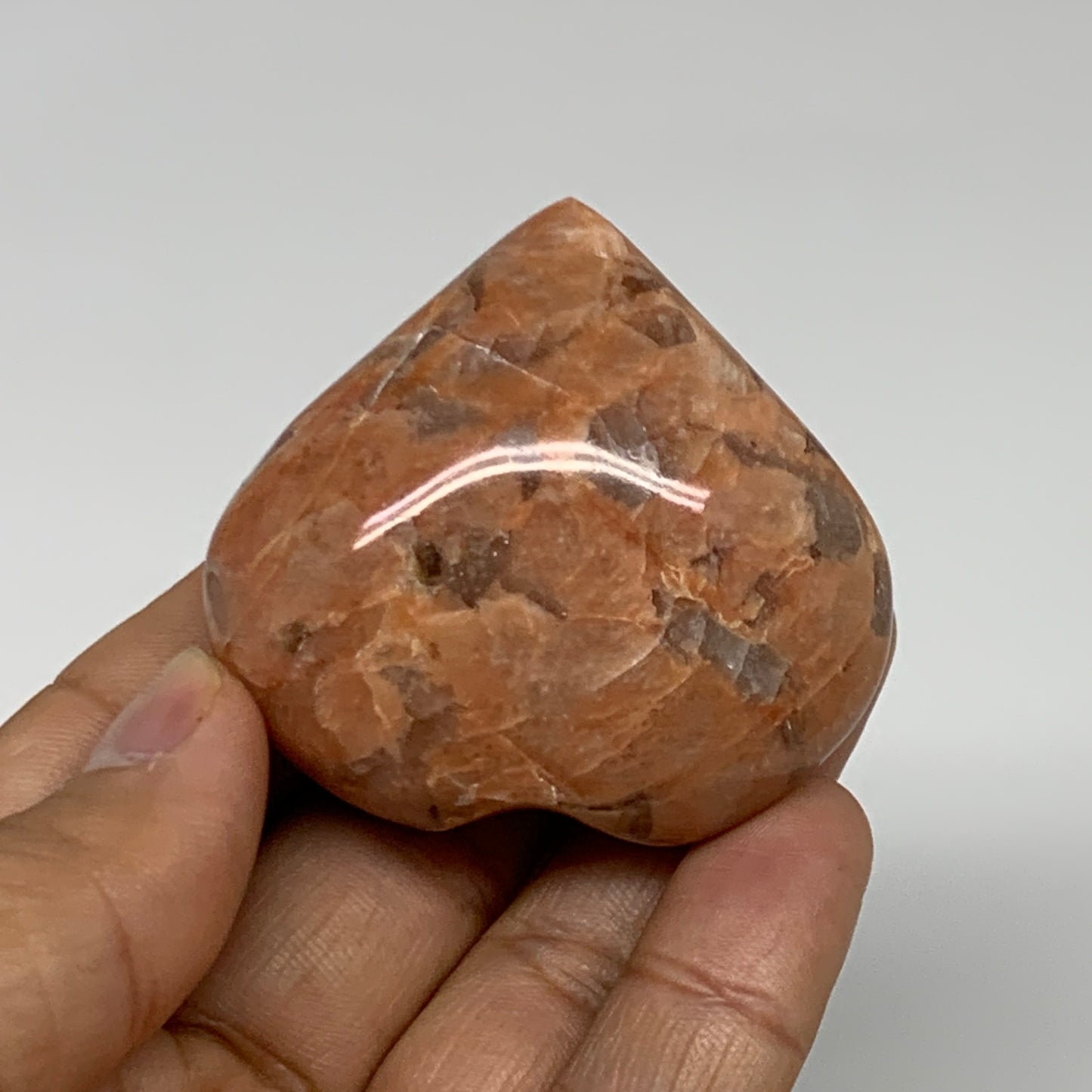 73.5g, 1.9"x2"x1", Peach Moonstone Heart Crystal Polished, B34991