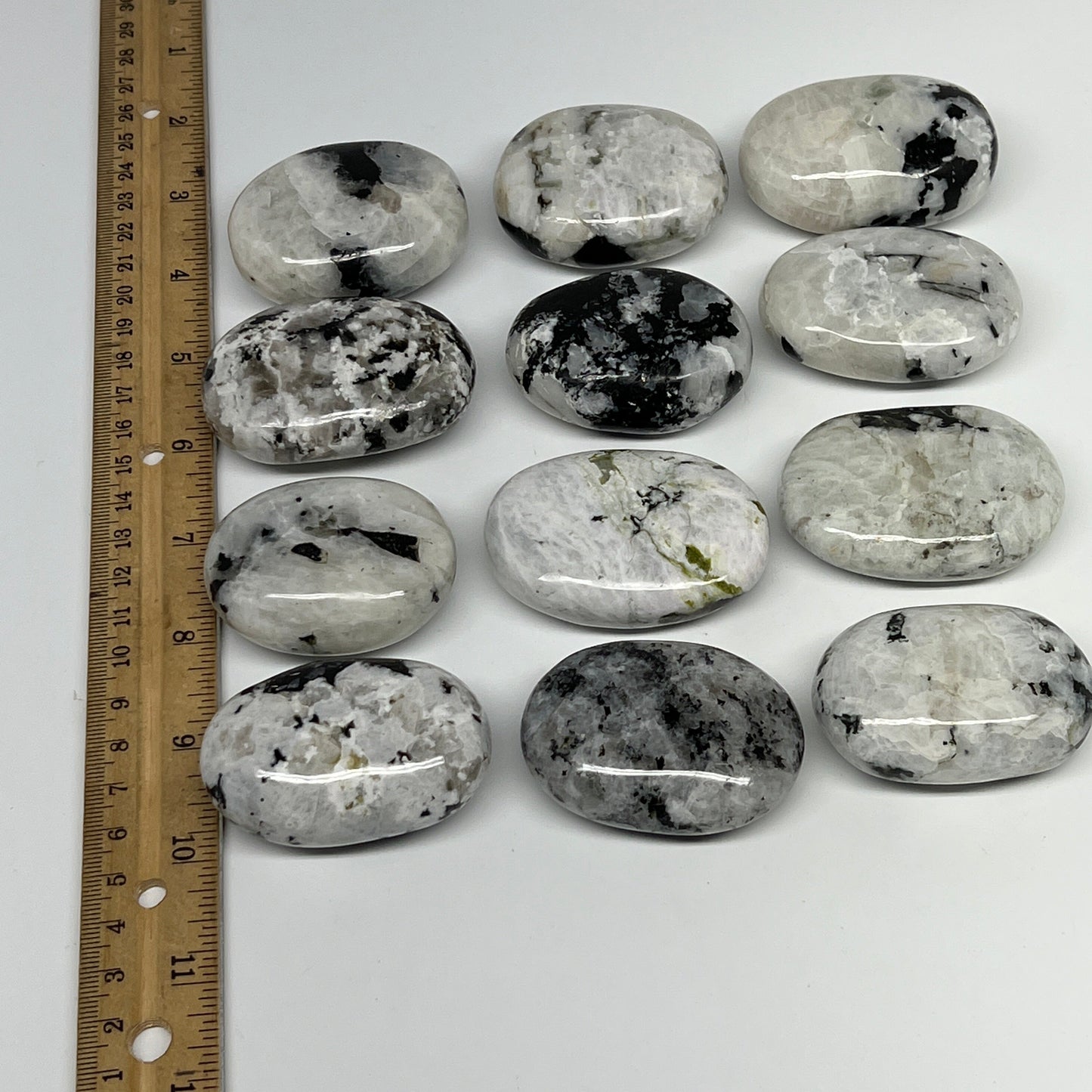 2.2 lb, 2"-2.4", 12 pcs, Rainbow Moonstone Palm-Stone Polished Crystal, B21352