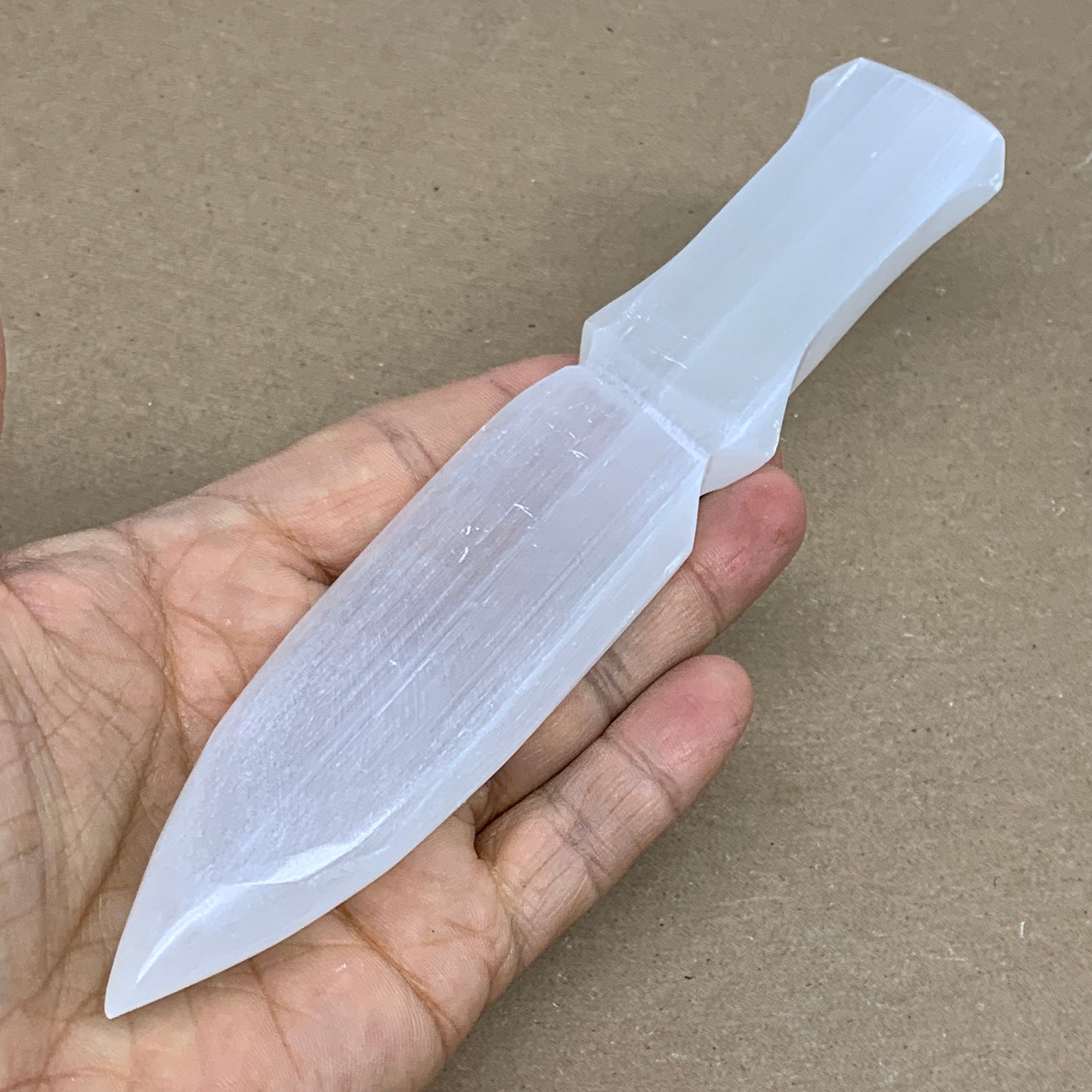 145g, 7.5"x1.3"x0.6", Natural Selenite Crystal Dagger (Satin Spar), B36326