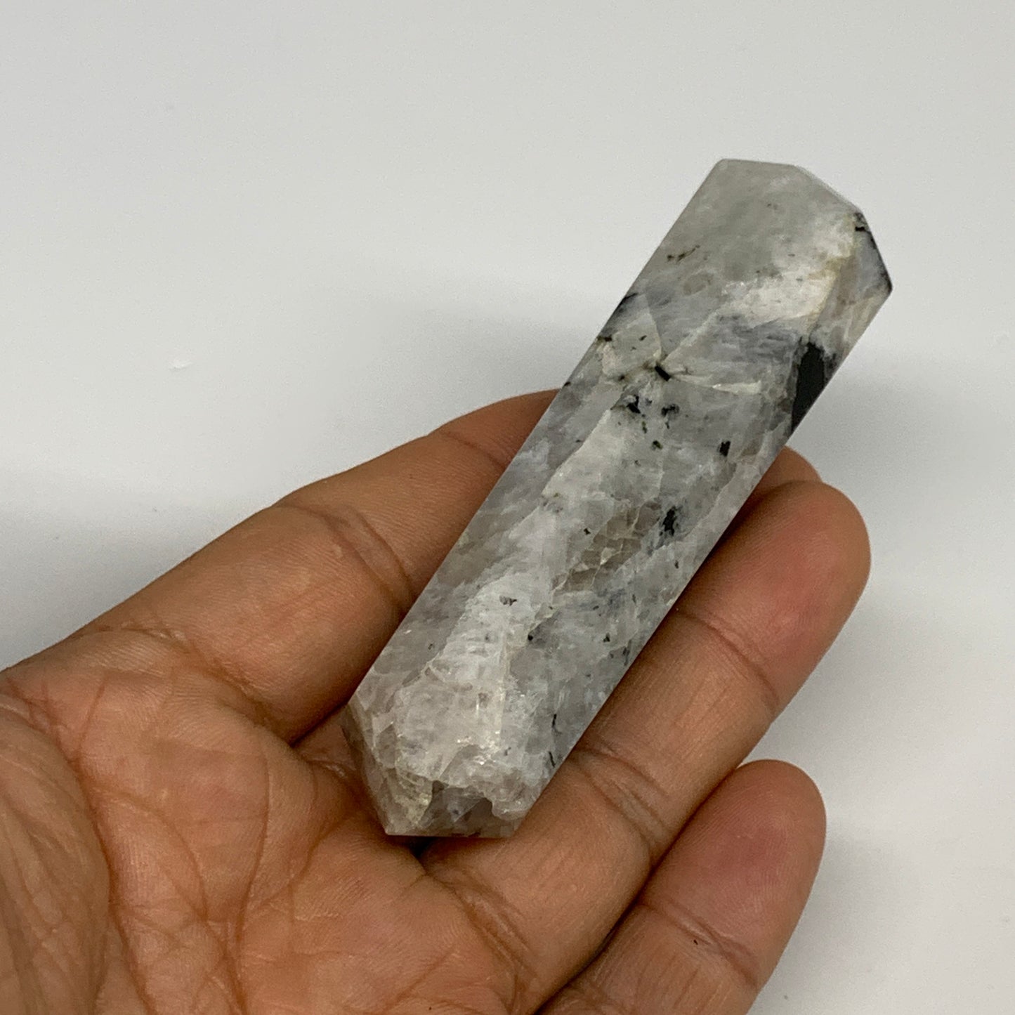 82.9g, 3.4"x1", Rainbow Moonstone Tower Obelisk Point Crystal @India, B29216