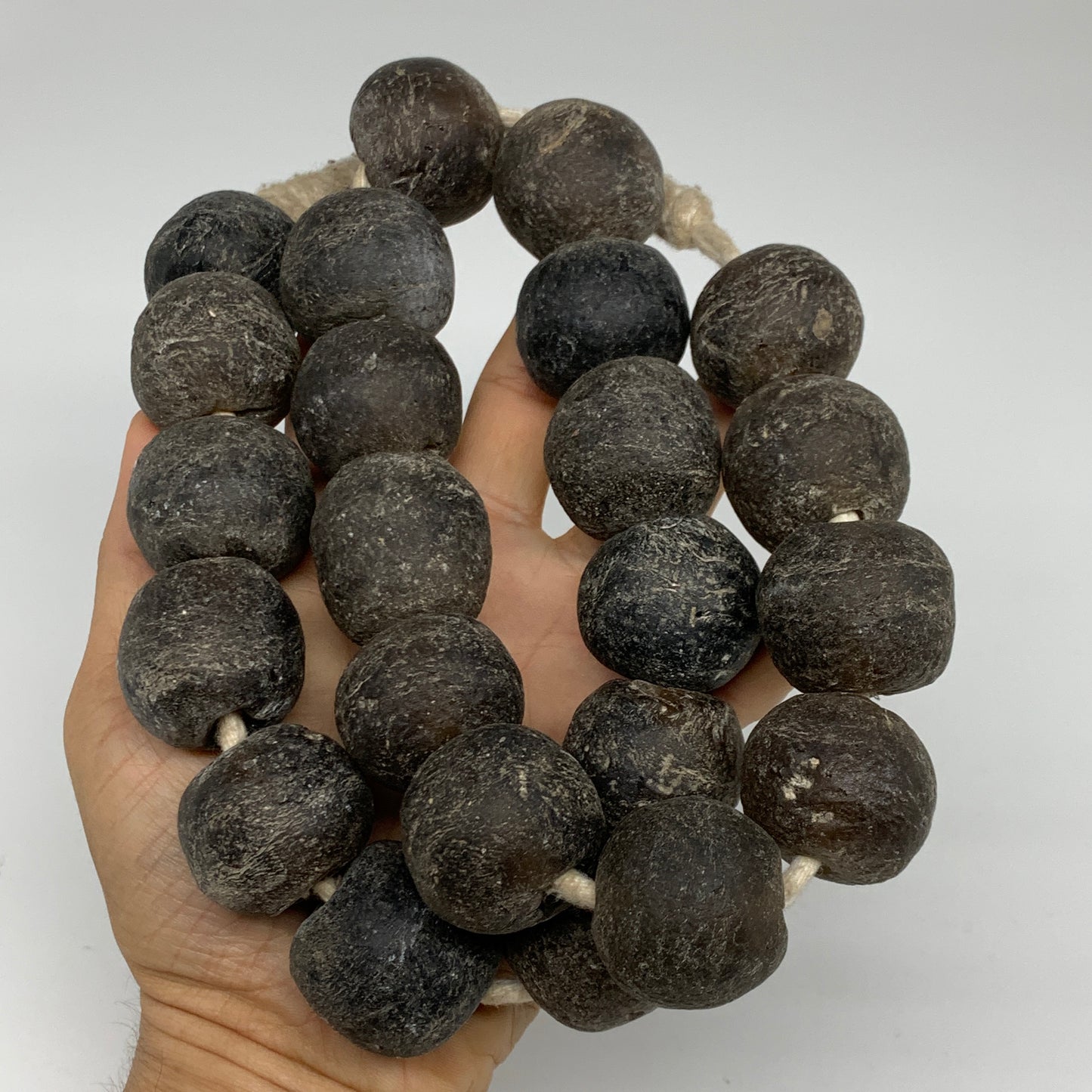 1.89 lbs, 25mm-30mm, 1 Strand, 23 beads, Green/gray Sea Glass Beads, B35696