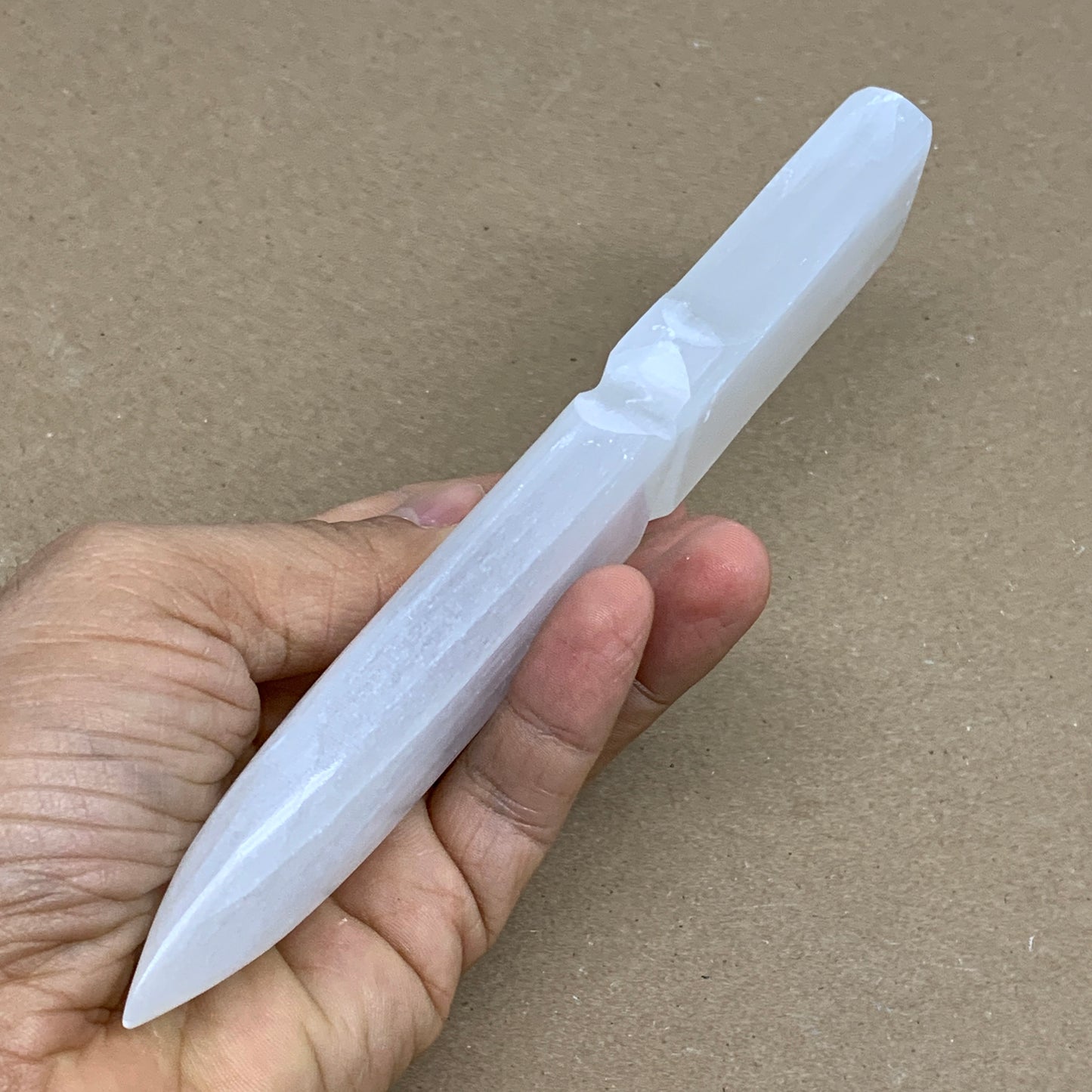 145g, 7.5"x1.3"x0.6", Natural Selenite Crystal Dagger (Satin Spar), B36326