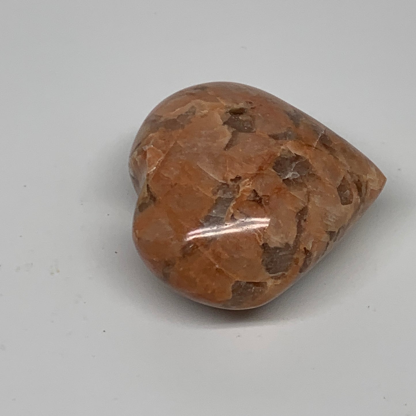 73.5g, 1.9"x2"x1", Peach Moonstone Heart Crystal Polished, B34991