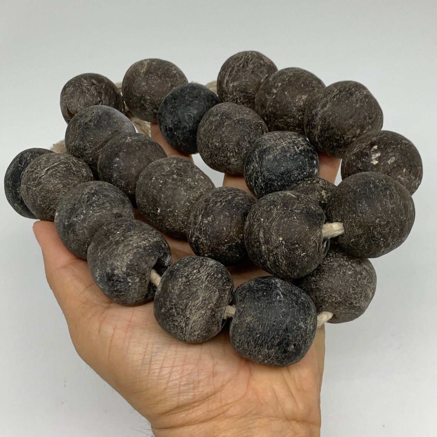 1.89 lbs, 25mm-30mm, 1 Strand, 23 beads, Green/gray Sea Glass Beads, B35696