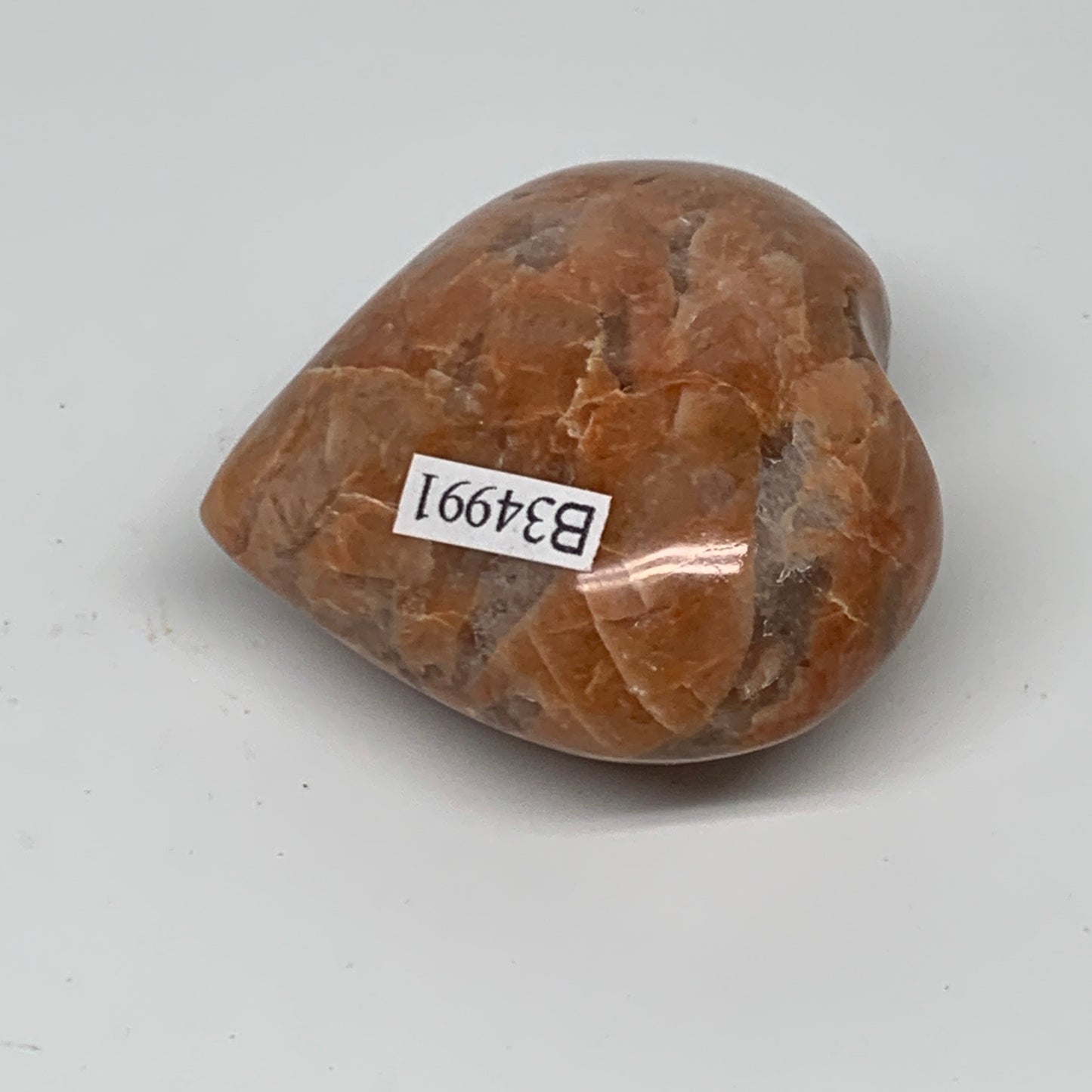 73.5g, 1.9"x2"x1", Peach Moonstone Heart Crystal Polished, B34991