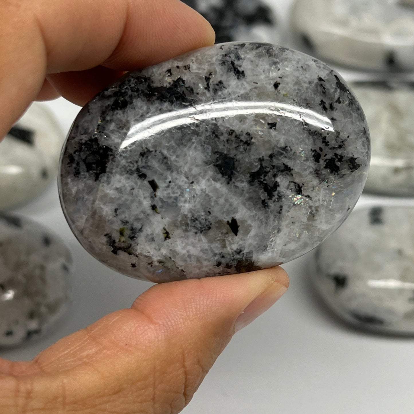 2.2 lb, 2"-2.4", 12 pcs, Rainbow Moonstone Palm-Stone Polished Crystal, B21352