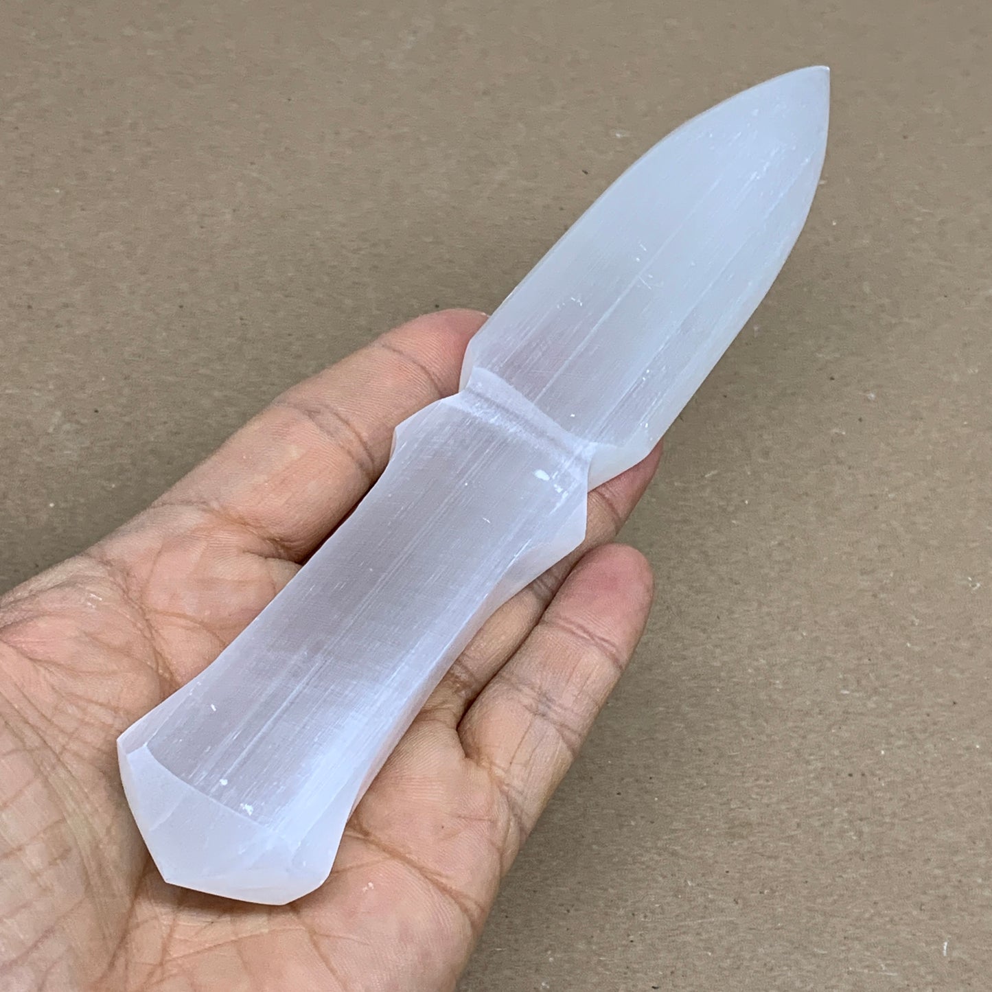 145g, 7.5"x1.3"x0.6", Natural Selenite Crystal Dagger (Satin Spar), B36326