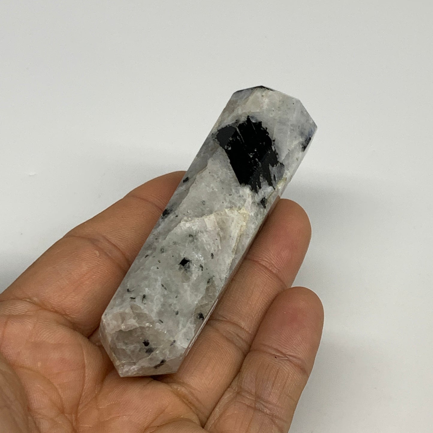 82.9g, 3.4"x1", Rainbow Moonstone Tower Obelisk Point Crystal @India, B29216