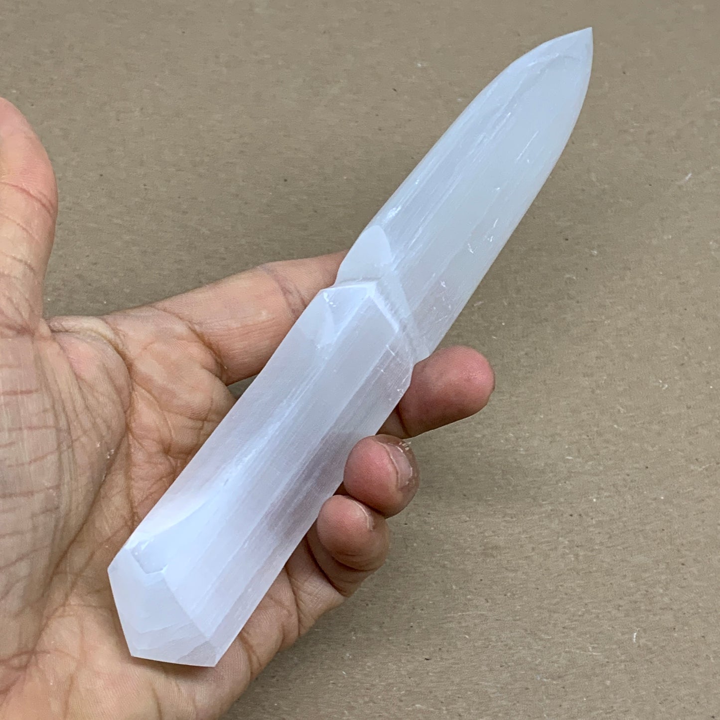 145g, 7.5"x1.3"x0.6", Natural Selenite Crystal Dagger (Satin Spar), B36326