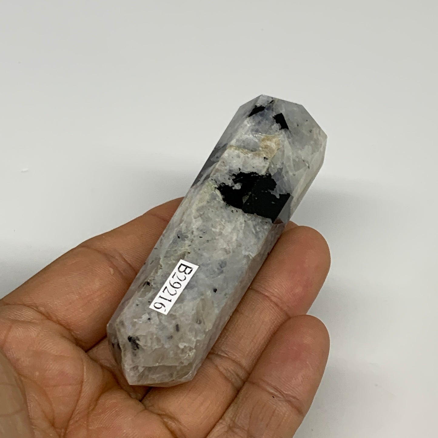 82.9g, 3.4"x1", Rainbow Moonstone Tower Obelisk Point Crystal @India, B29216