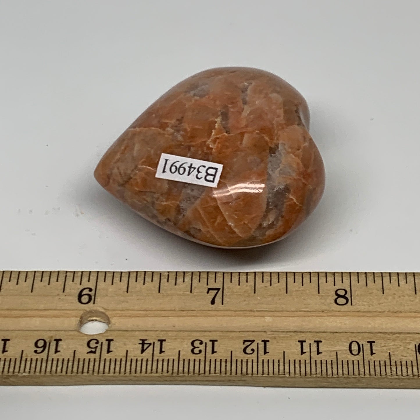 73.5g, 1.9"x2"x1", Peach Moonstone Heart Crystal Polished, B34991