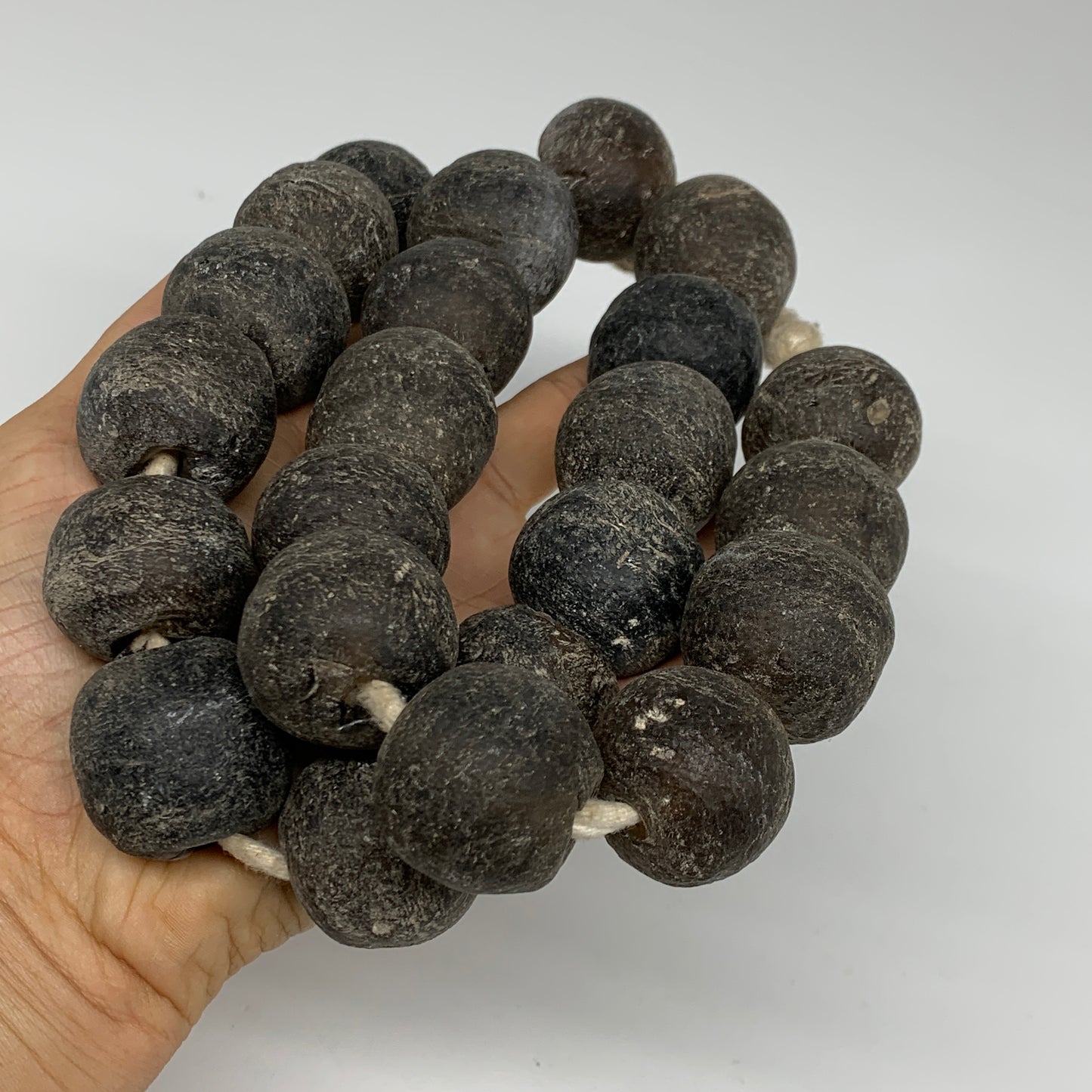 1.89 lbs, 25mm-30mm, 1 Strand, 23 beads, Green/gray Sea Glass Beads, B35696